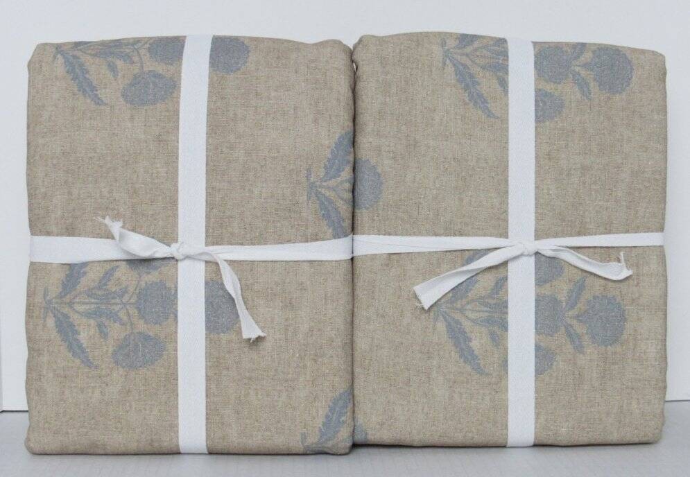 Pottery Barn Summer Bhotah Blackout Curtains Set of 2~ 50″ X 84″ Flax Blue NWT