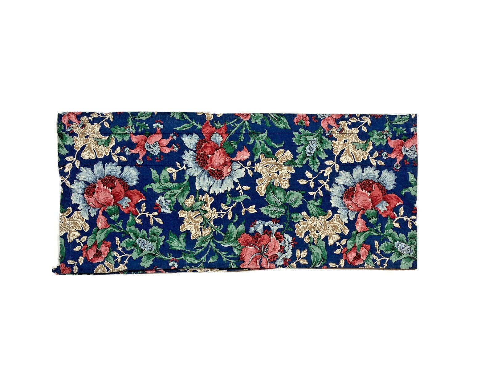 Vintage 80s Floral Dark Pattern Valance Curtain Cotton Navy Blue Print Lined