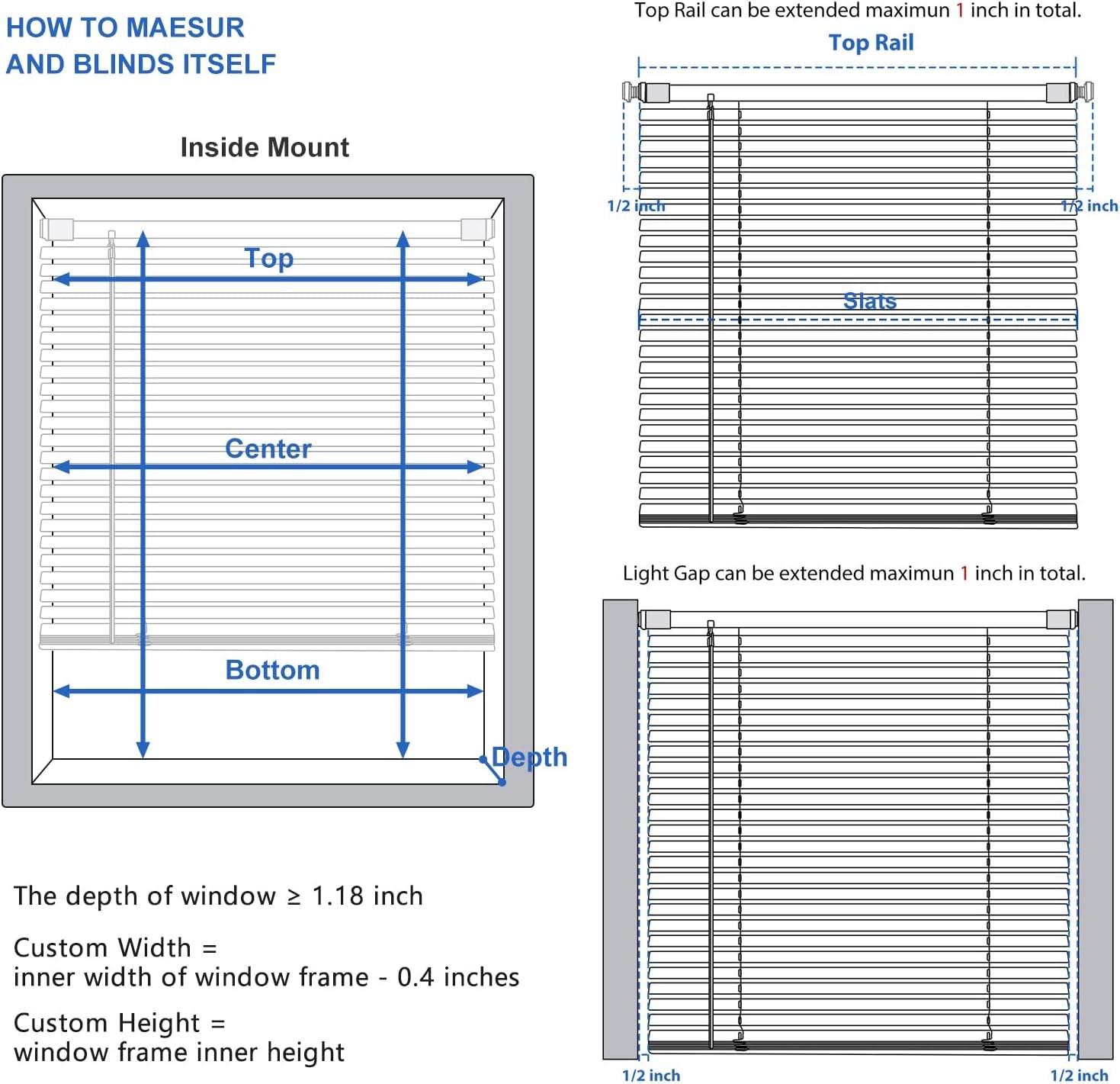 LazBlinds No Tools No Drill Cordless 1″ Vinyl Mini Blinds 28″ W x 64″ H White