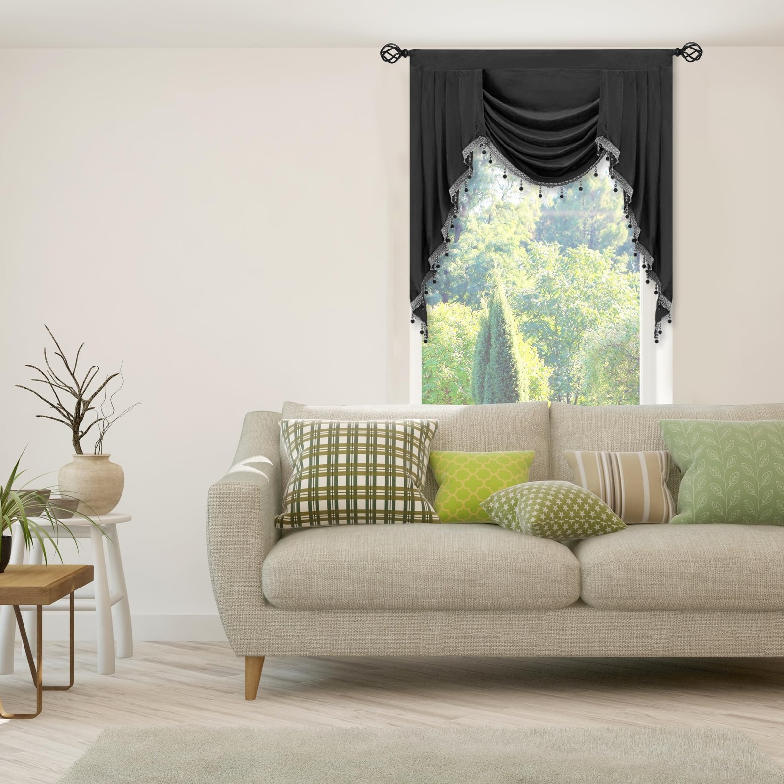 Phating Velvet Waterfall Swag Valance for Bedroom, Valances with Tassels for …