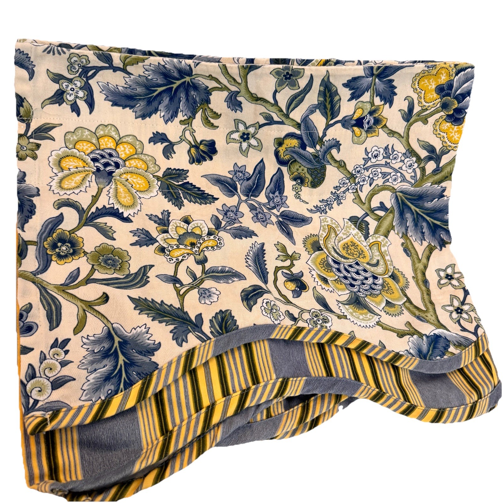 WAVERLY Valance Imperial Dress Porcelain Scallop 2-Layer Blue Floral Stripe 78”