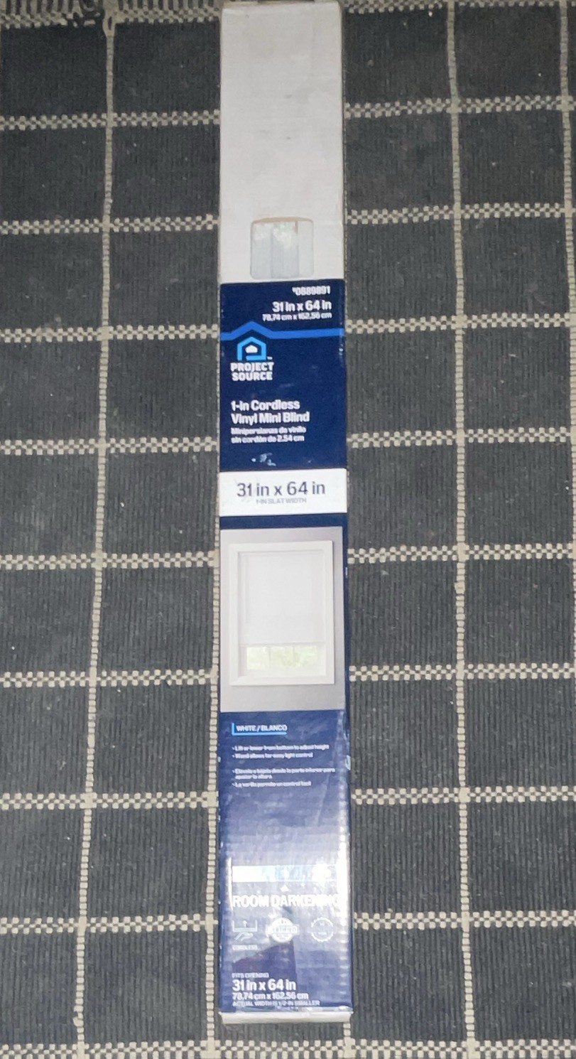Project Source Cordless Vinyl Mini Blind 31×64 White 1in Slats Inside Mount
