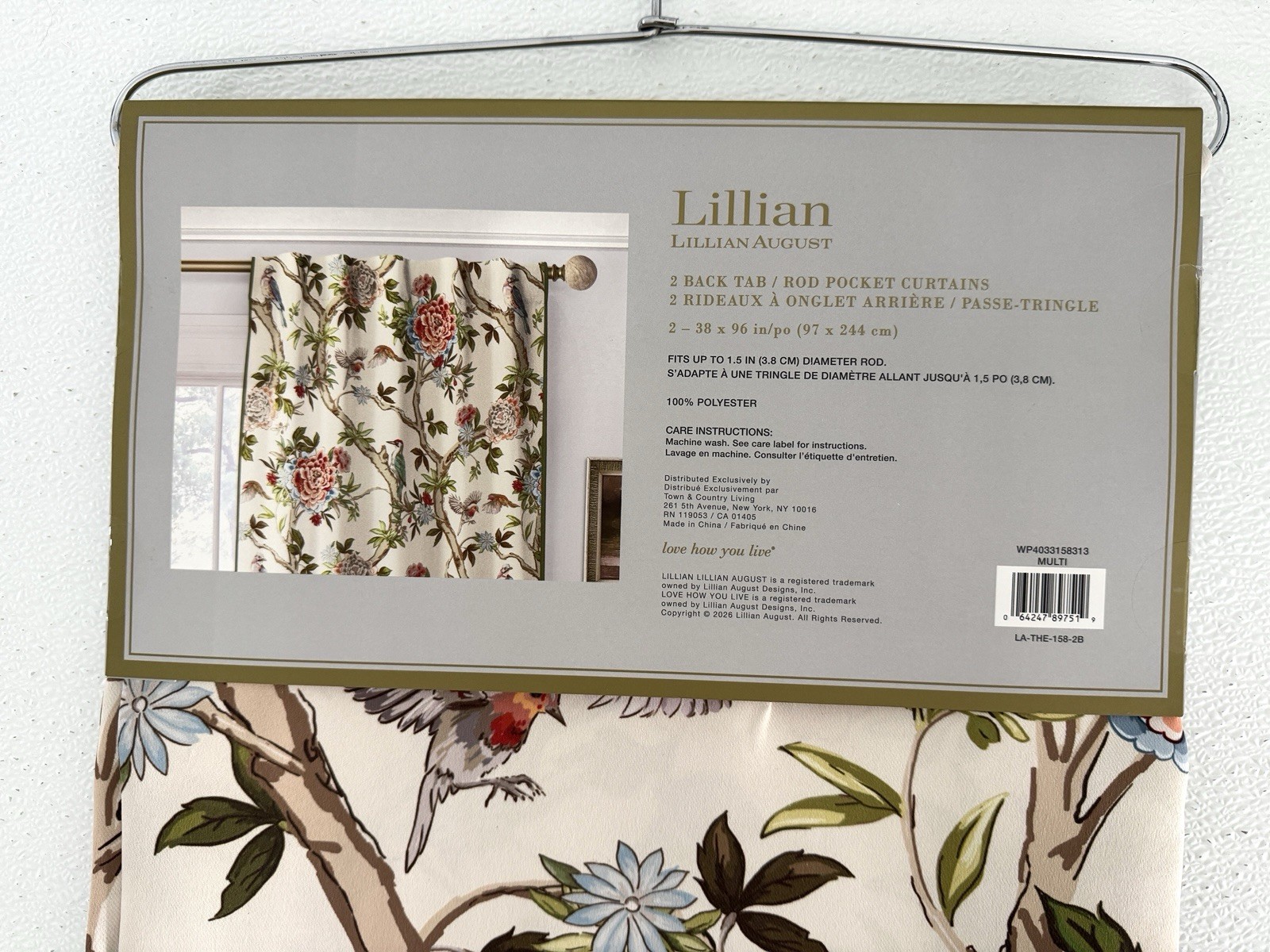 Lillian August Window Curtains 2 Panels 38 x 96″ Cream Birds Drapers Back Tab