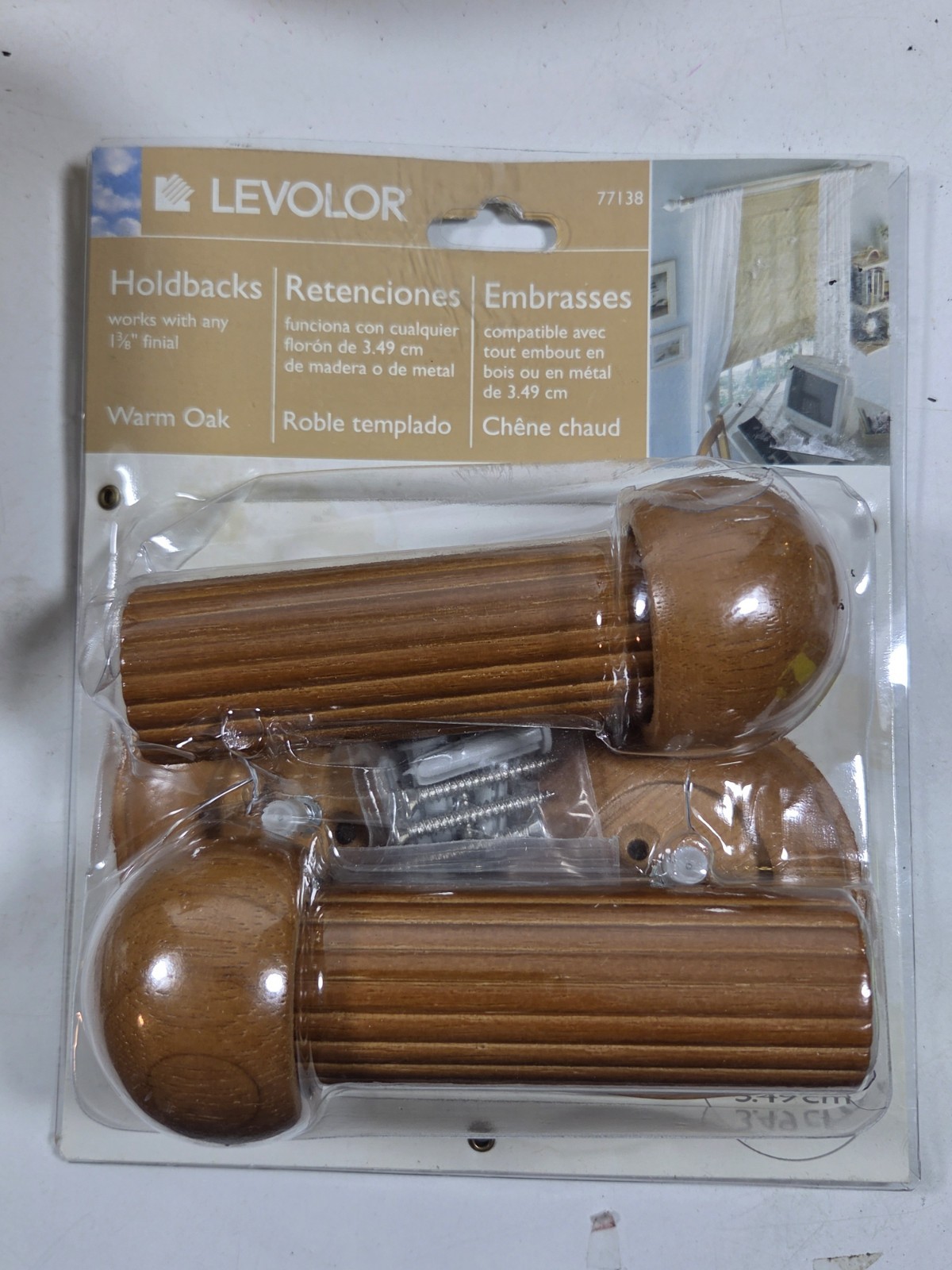 NOS New Levolor Holdbacks Warm Oak 77138 1 1/8″ Finials