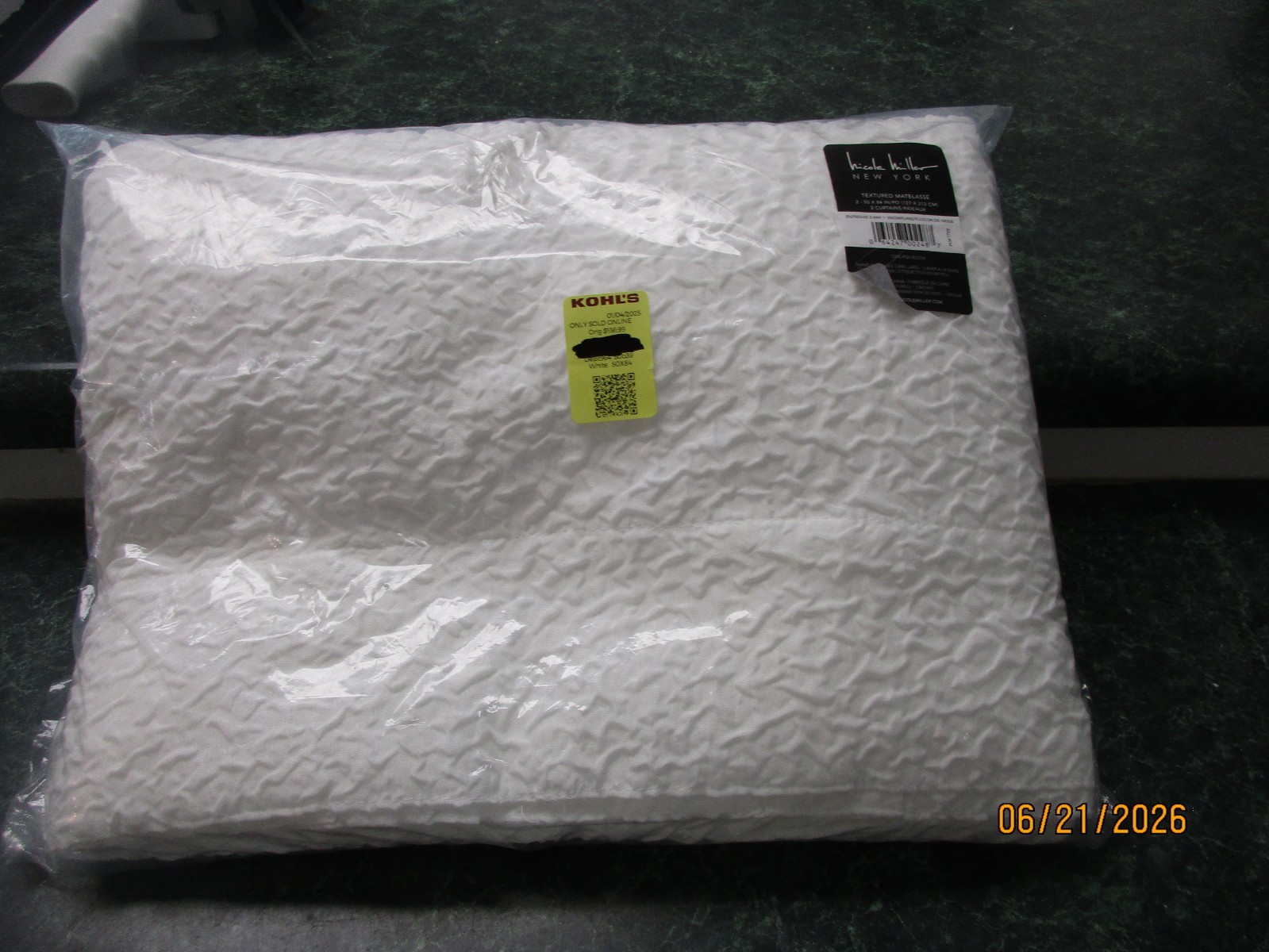 Nicole Miller New York Textured Matelasse Snowflake 50 x 84 Curtains x 2