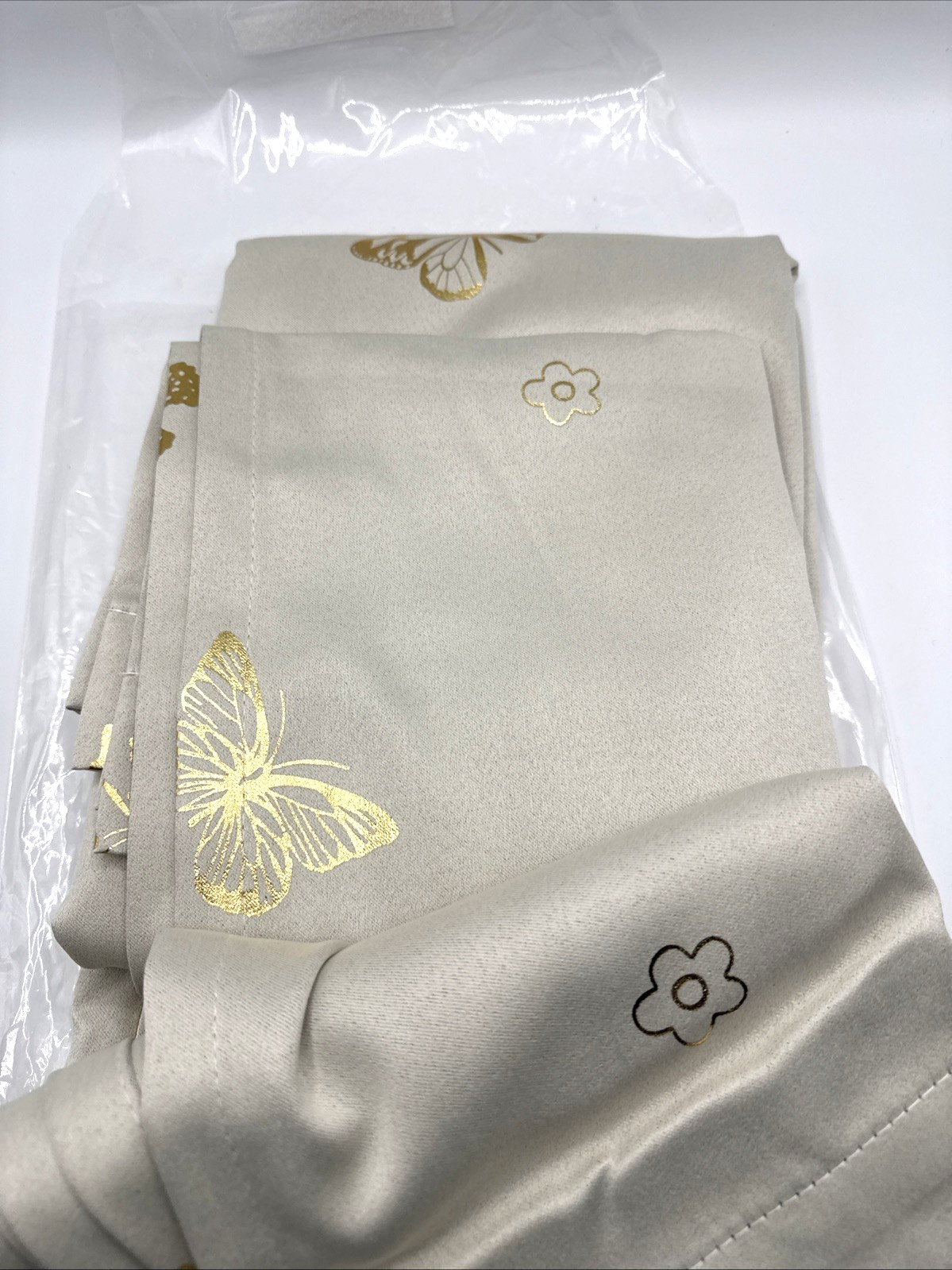 Butterfly Blackout Curtains 2 Panels 52”x54” Beige with Gold Metallic