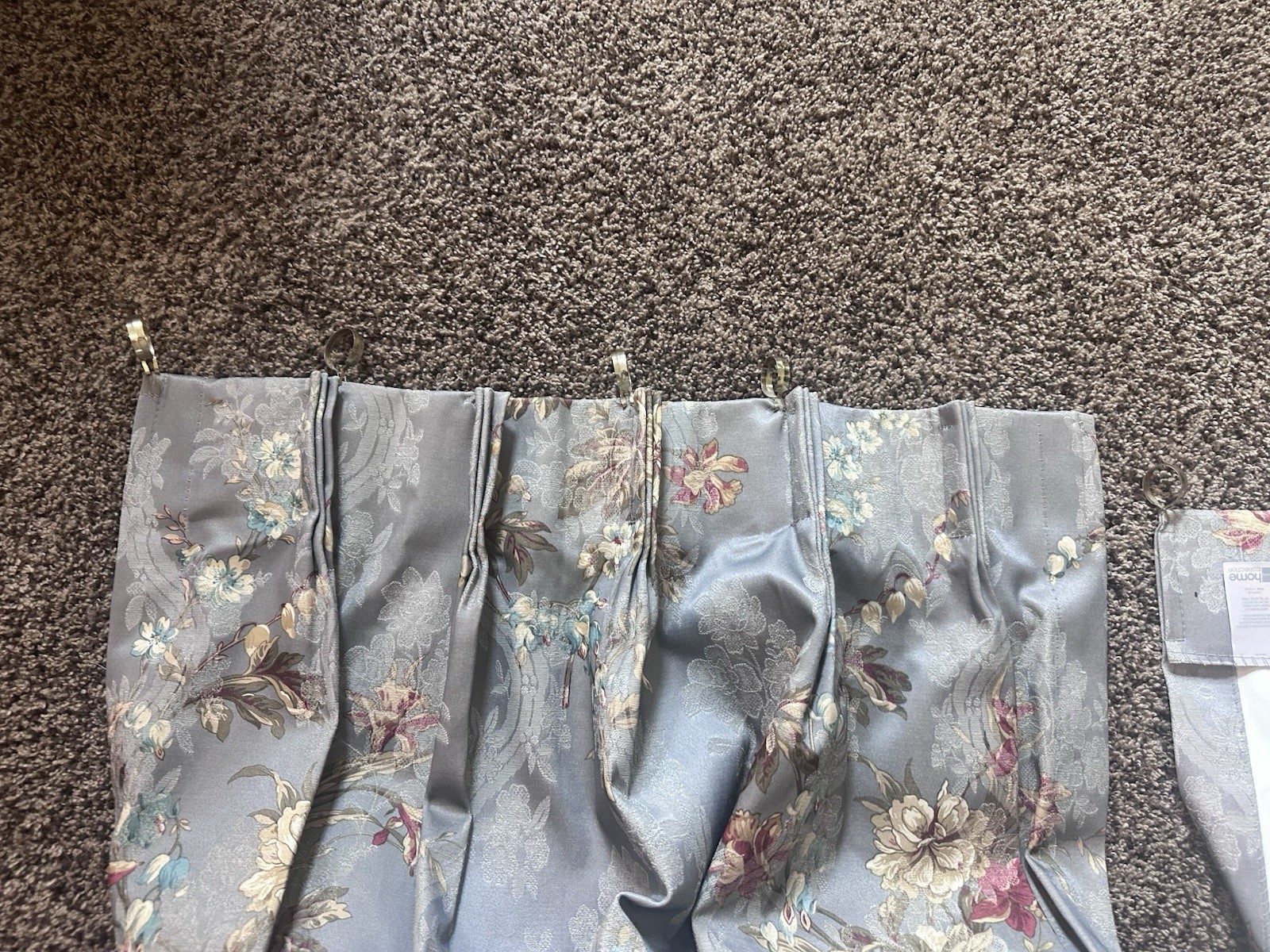 JCPenney Home Silver Floral Print Pinch Pleated Curtain 2 Panels Shabby Chic