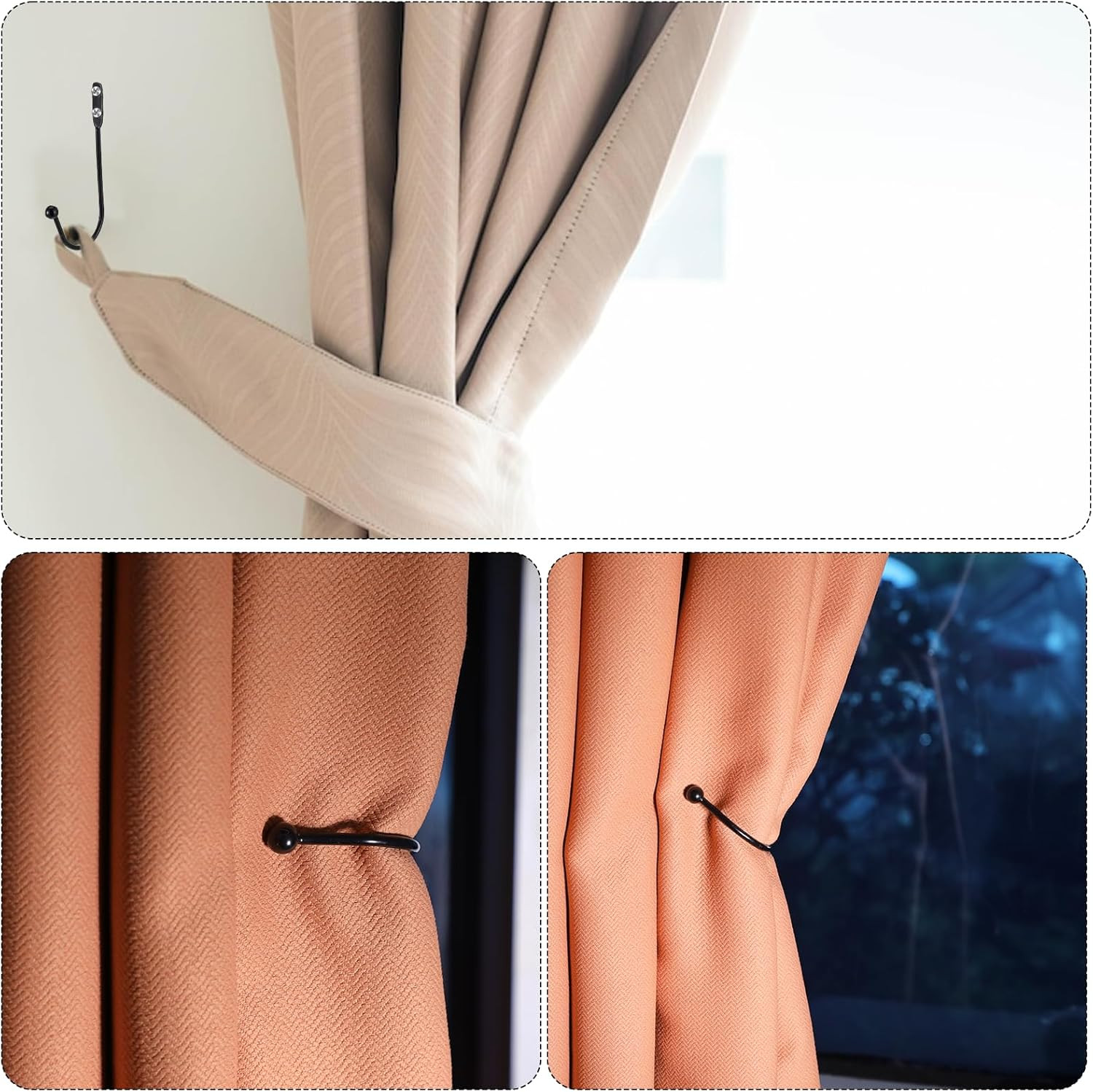 8 Pcs Metal Curtain Holdbacks, Black Curtain Tie Backs Wall Mounted Drapery Tieb