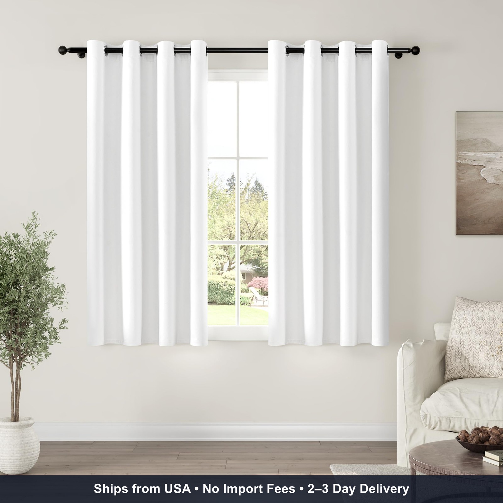 ChrisDowa 100% Blackout Pure White Solid Curtains 63 Inches Long 2 Panels for Be
