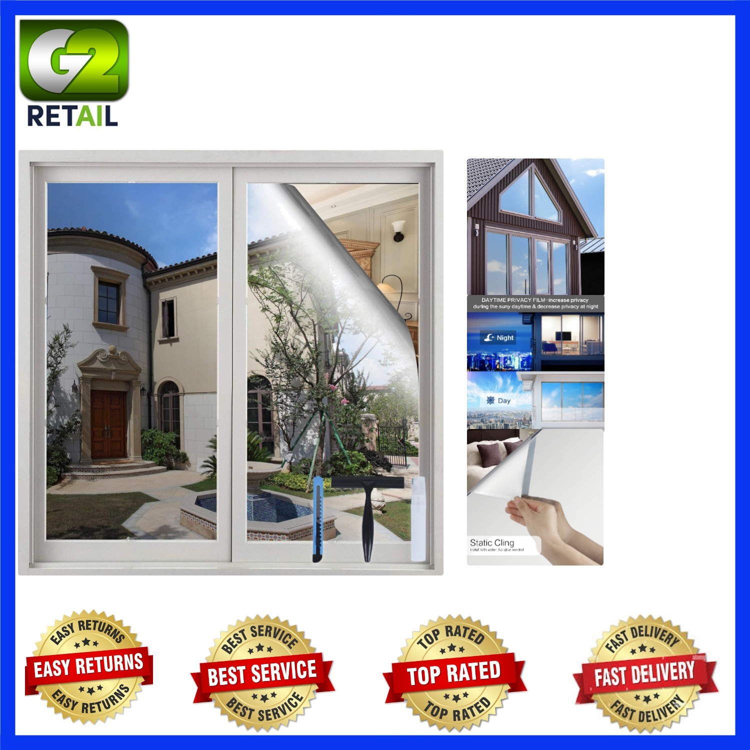 17.5×78.7in One-Way Mirror Window Film – UV Protection & Easy Removal Features
