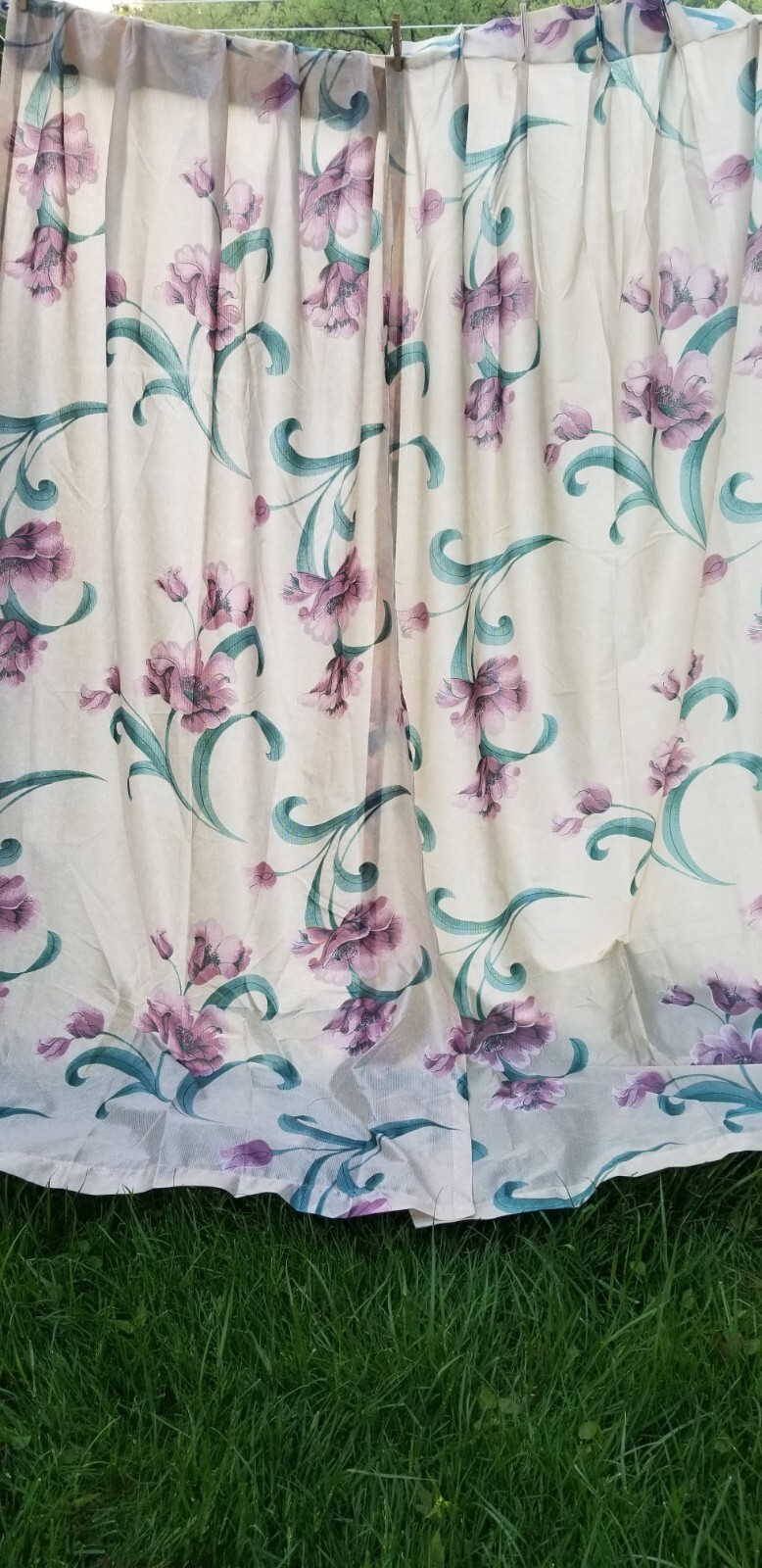Vtg Sewing Fabric Curtain Set Pleated Floral Semi Sheer 4 Sections 42×84