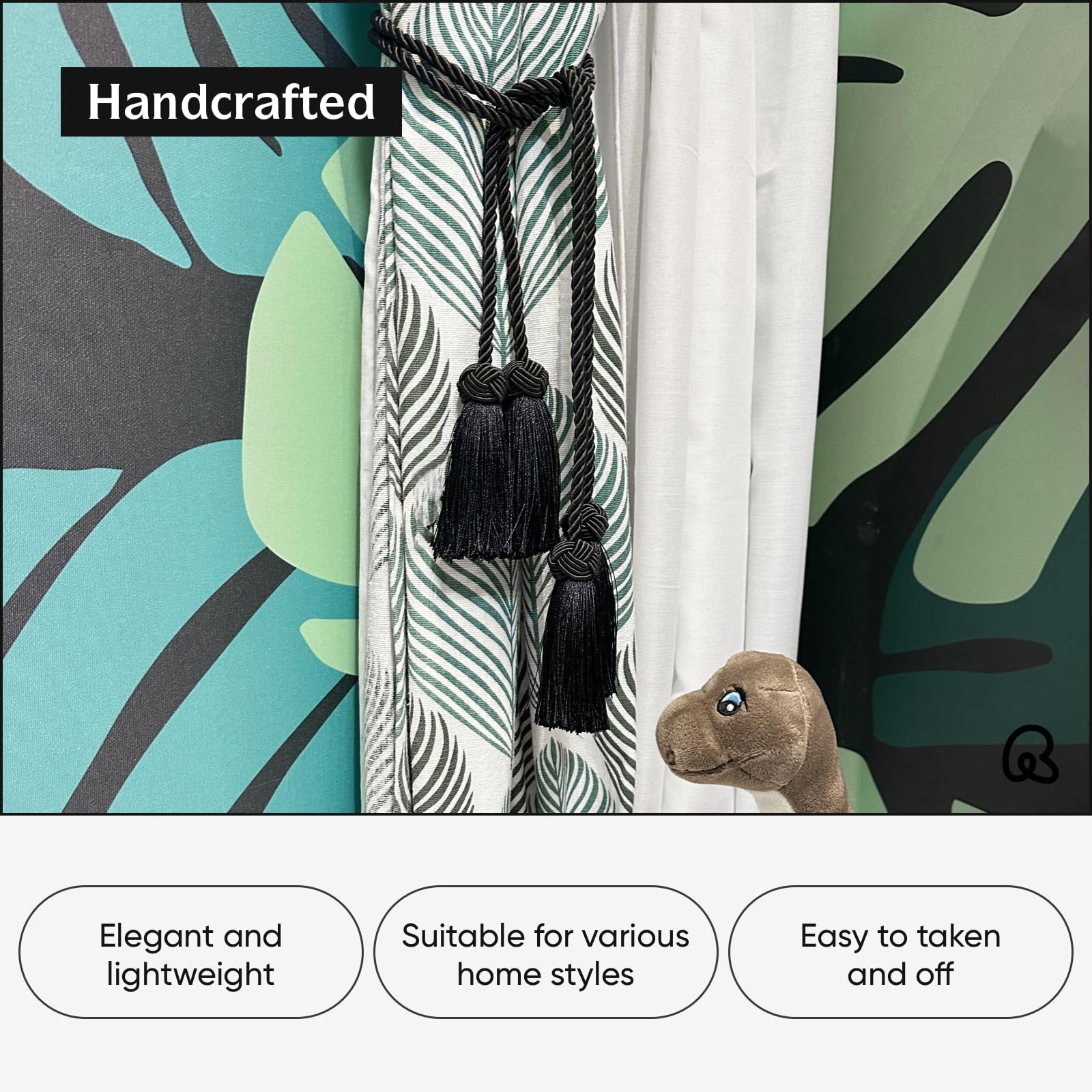 2 Pack Curtain Tiebacks Curtains Tie Back with Tassels- 2 Pack, Black