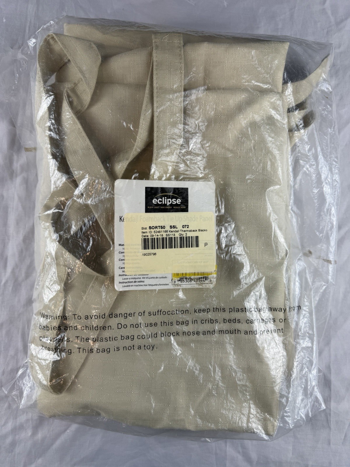 ONE Eclipse Kendall Thermaback Tie Up Shade Curtain Panel Beige 42” X 63”