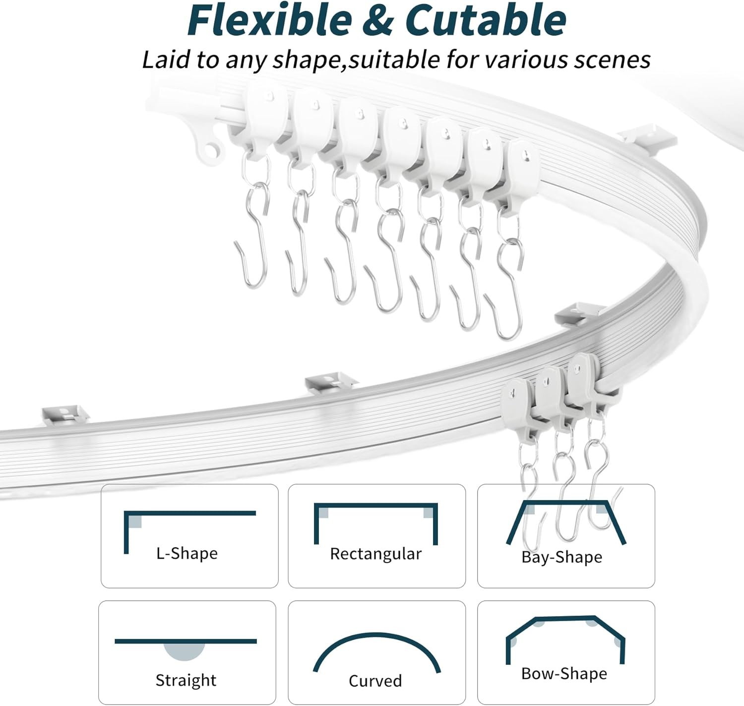 Flexible Bendable Ceiling Curtain Track, 16.4 ft 5 m, White | PVC, Stainless …
