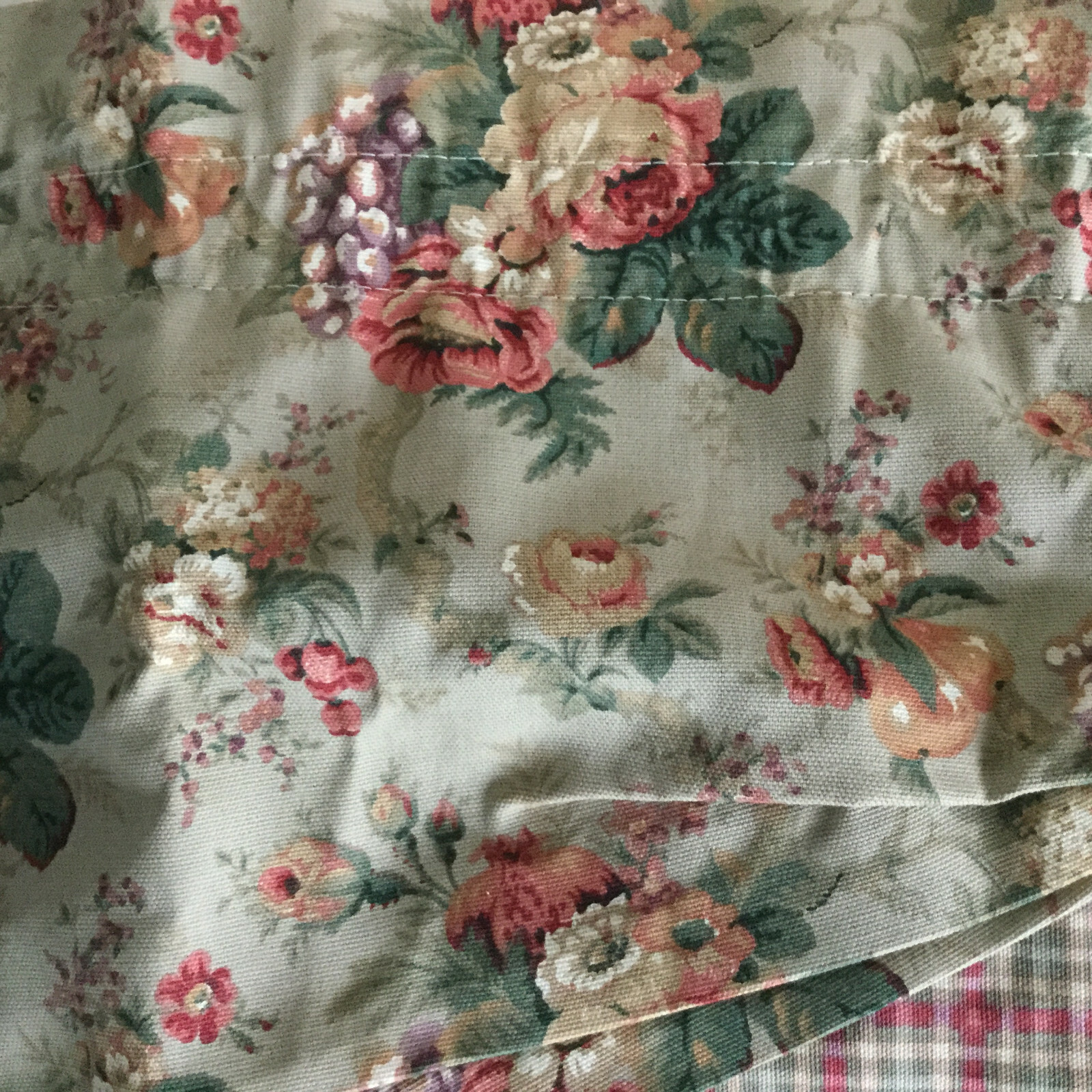 Vintage 90s Window Valance Plaid Floral Earth Tone Curtain Treatment 56in Wide