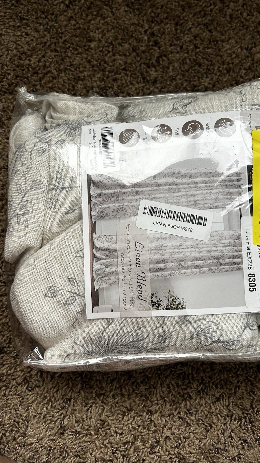Linen Blend Floral Light Filtering Rod Pocket Curtain Panels 52×84 Beige/Gray