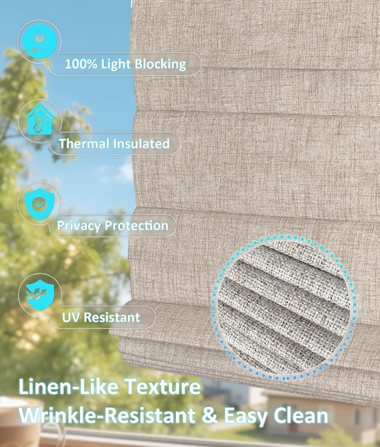 EINZUFUF No Drill Roman Shades, Blackout 39″ W x 64″ H, Beige inside mount only
