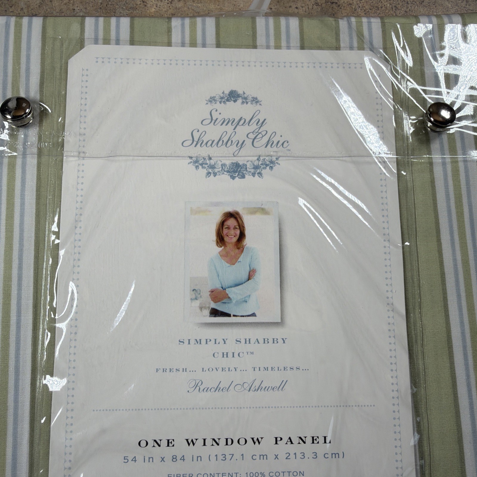 Simply Shabby Chic Window Panel GREEN Stripe Blue White 54×84 NEW