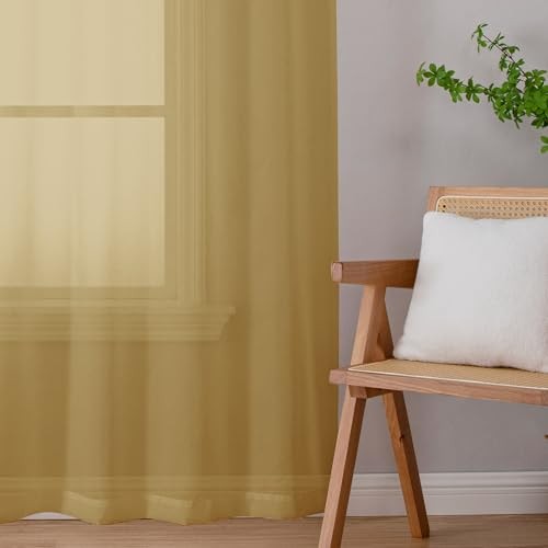 Sheer Curtains 96 inches Long 2 Panels, Light 42″W x 96″L (Pack of 2) Gold
