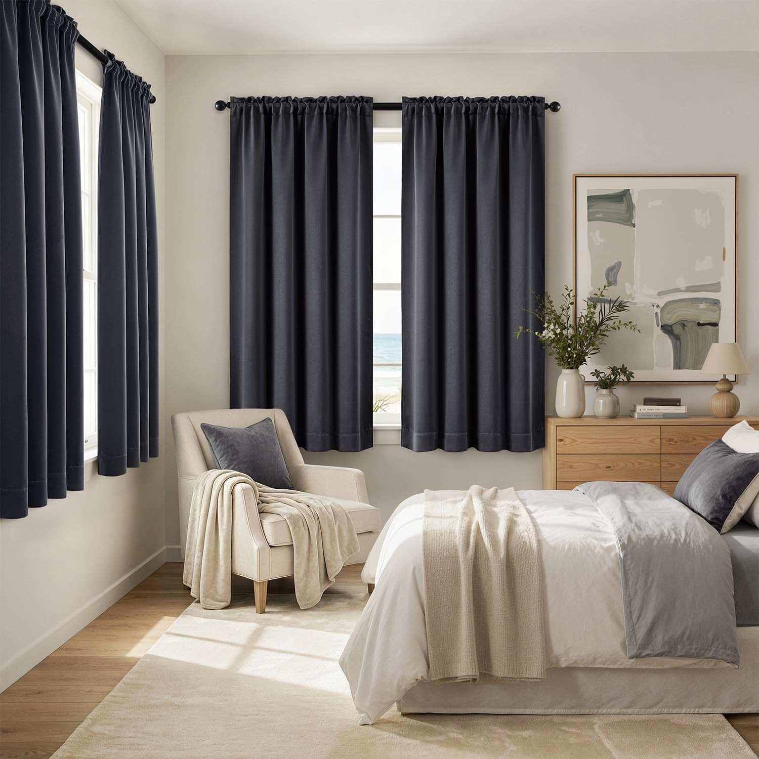 MIULEE Grey Blackout Curtains for Bedroom Living Room 63 Inches Long 2 Panels, T
