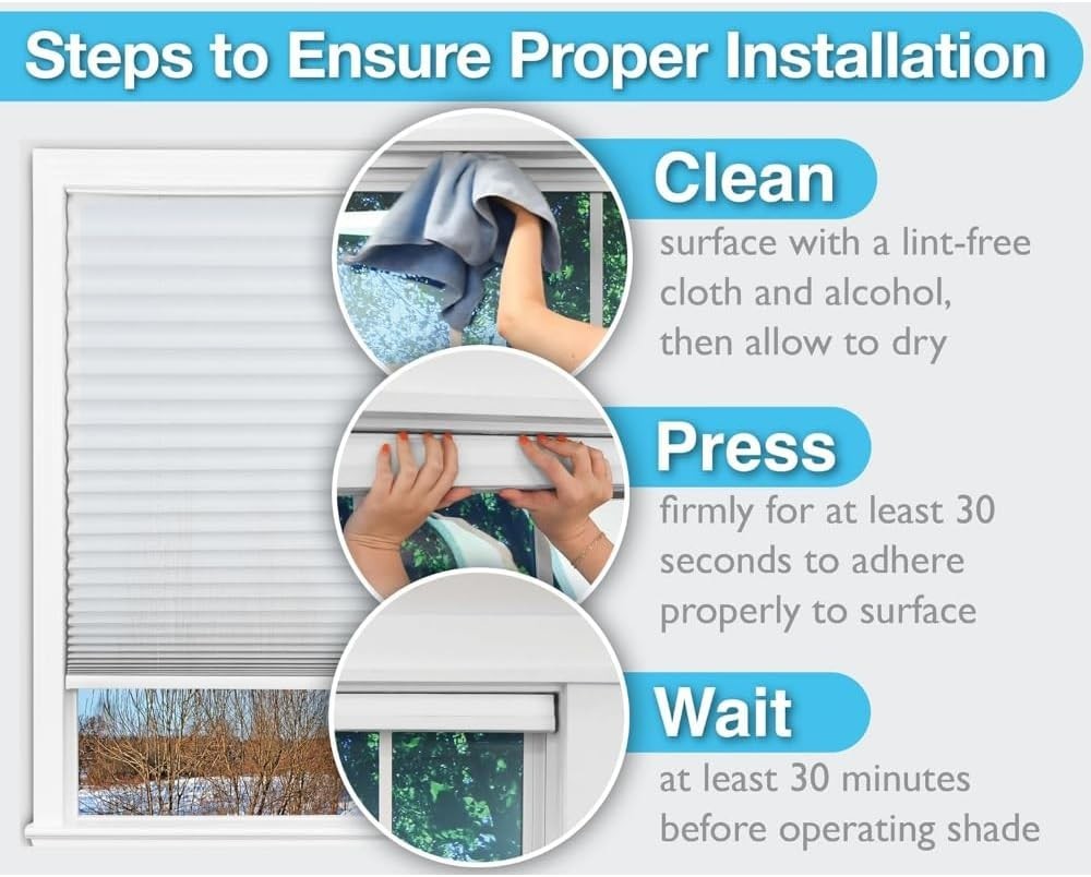 Redi Shade No Tools Easy Lift Cordless Cellular Blackout Fabric 36″ W x 64″ L