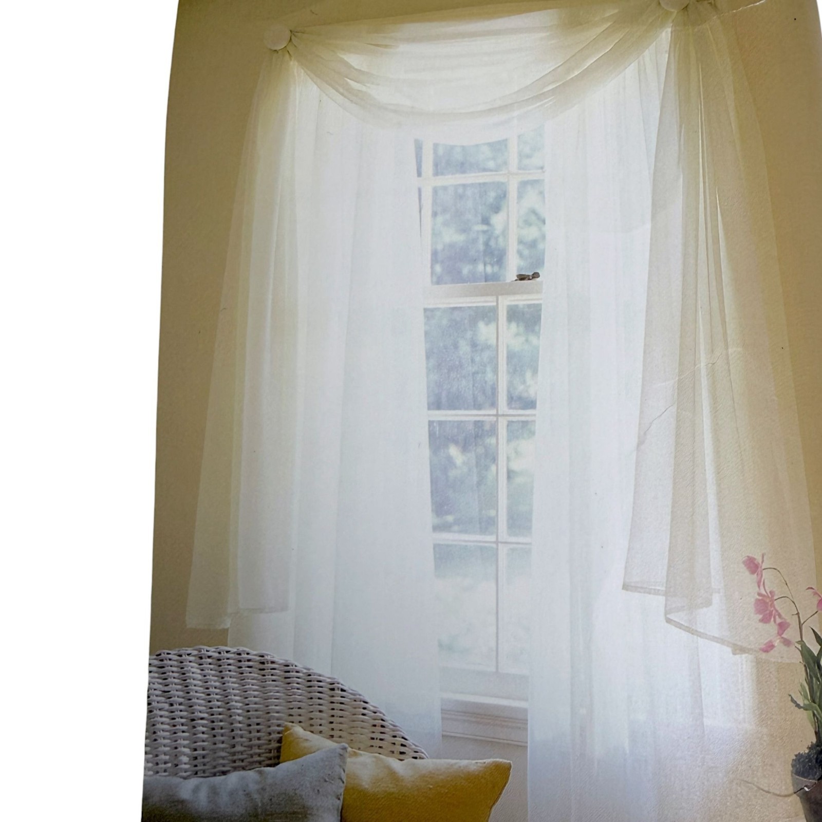 MARTHA STEWART Sheer Window Scarf White Voile 12ft Rectangle Vintage Curtain New