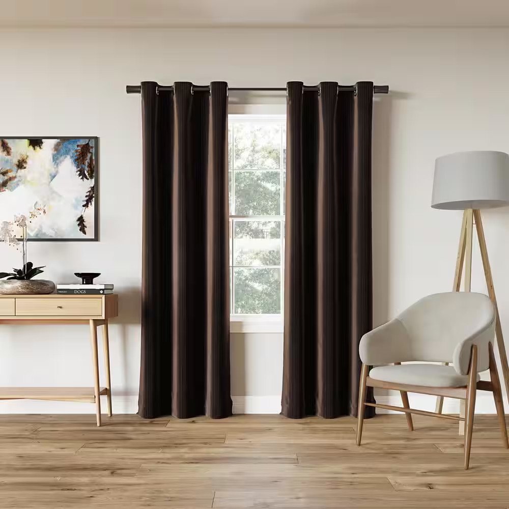 Cascade Pleated Velvet Chocolate Brown Polyester 40 In. W X 84 In. L Grommet Bla