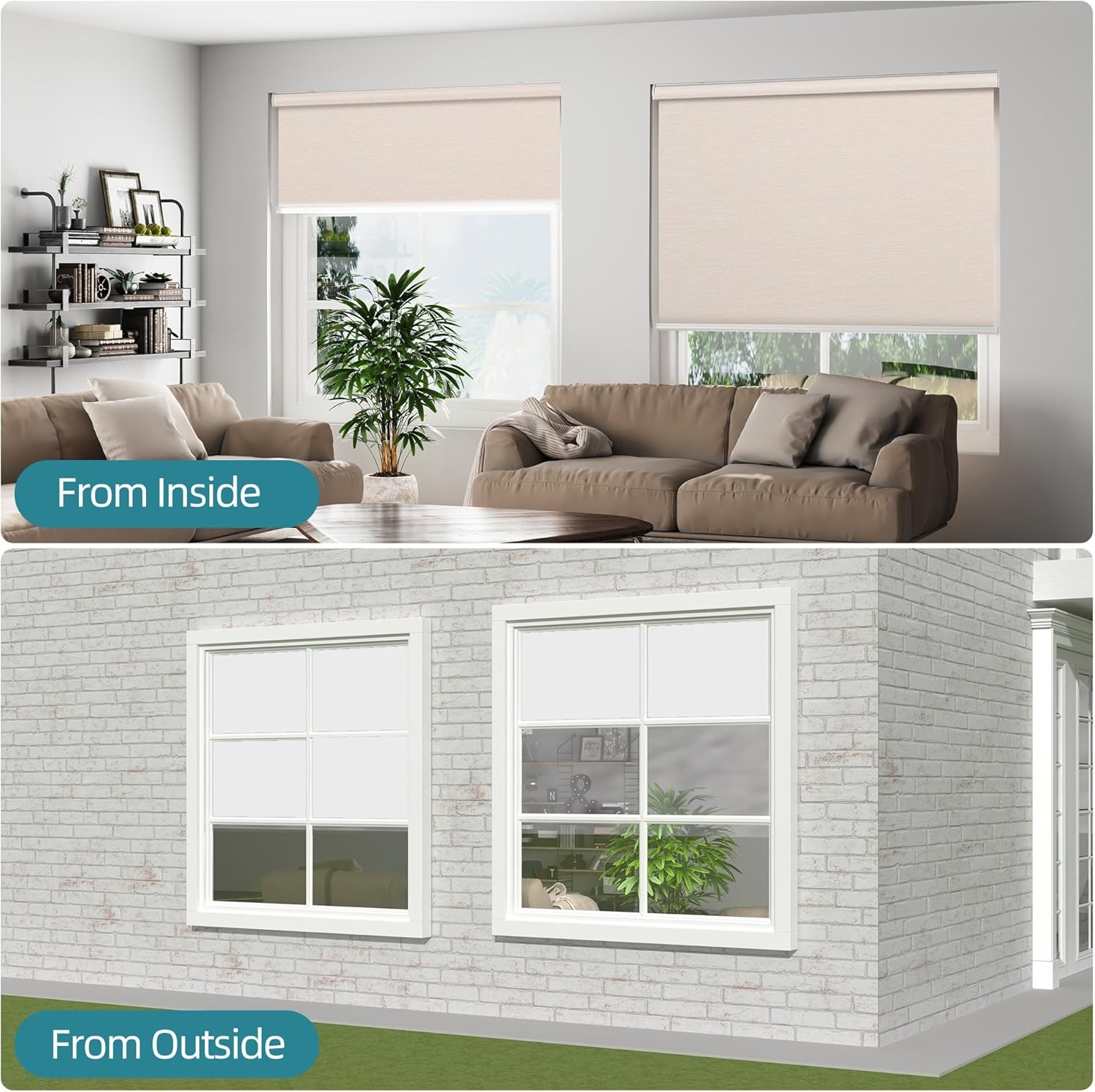 Changshade CUSTOM Blackout Cordless Window Blind Roller Shades White/ Black/Grey