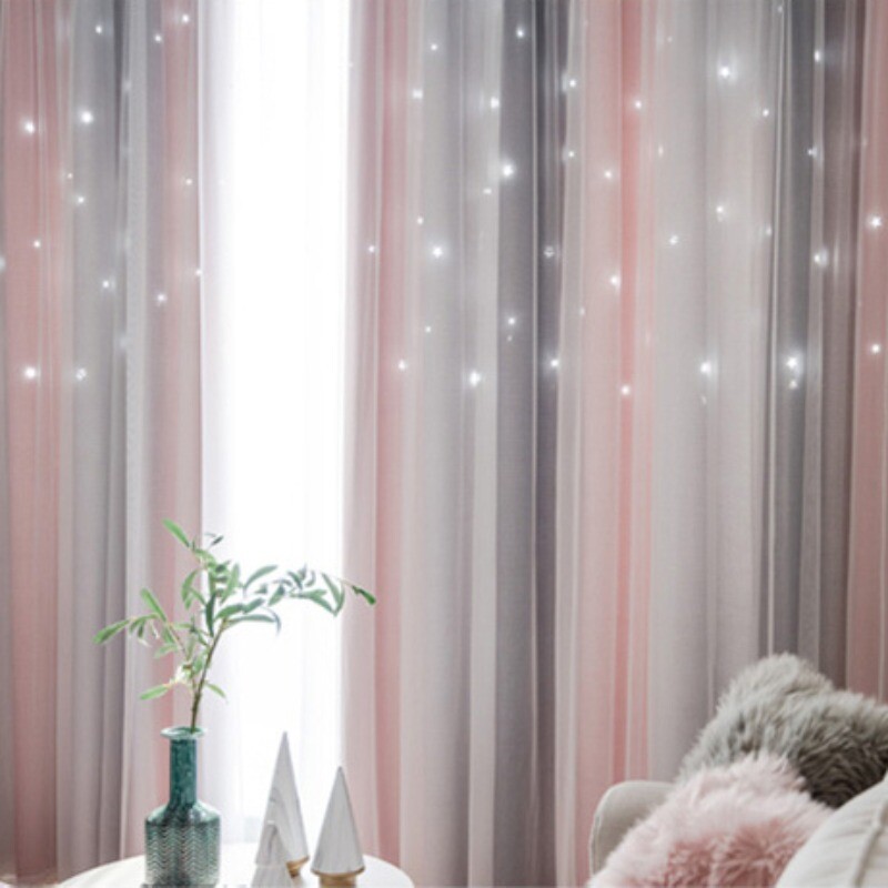 1PC French Mesh Rainbow Curtain Star Hollow Home Living Room Study Window Drapes