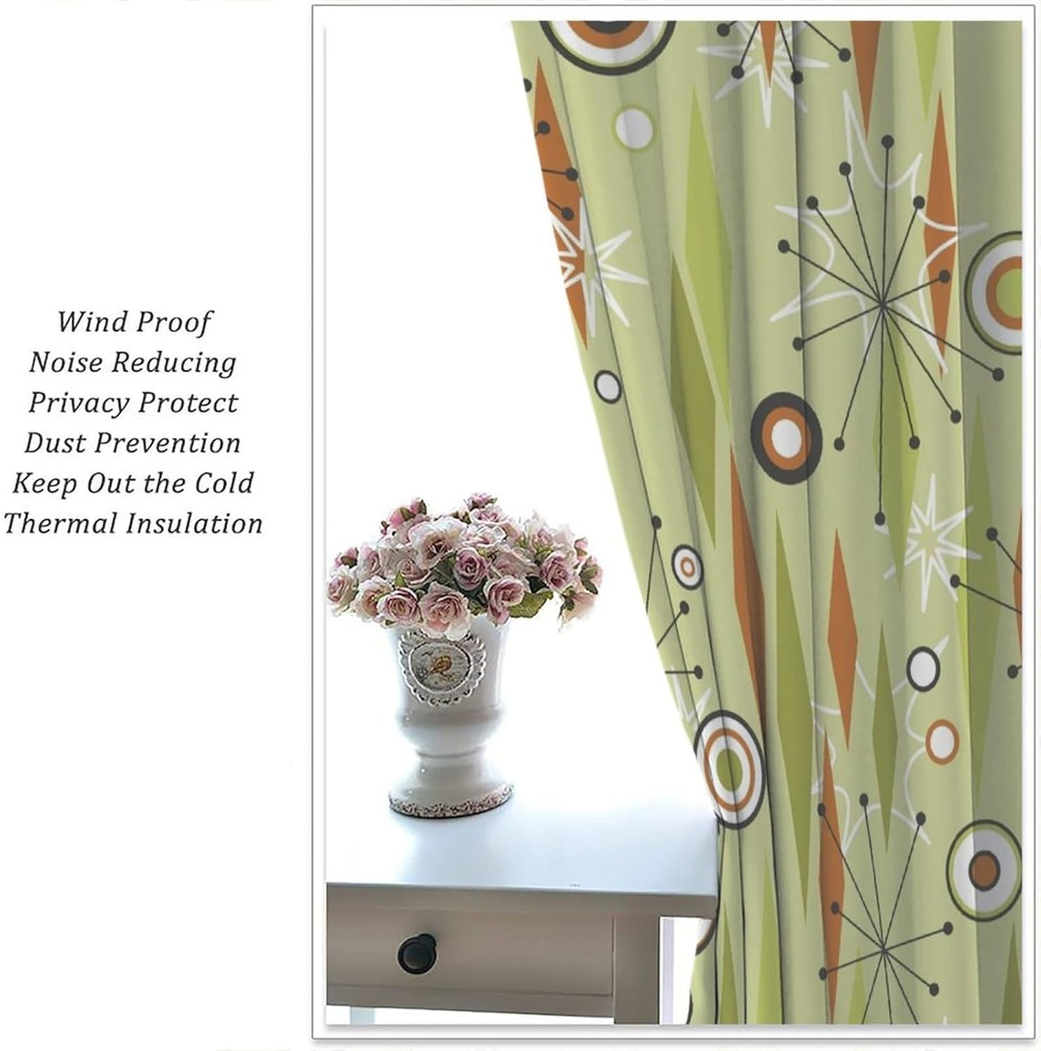 Mid Century Curtains Modern Colorful Abstract Geometric Drop Shapes Window Drape