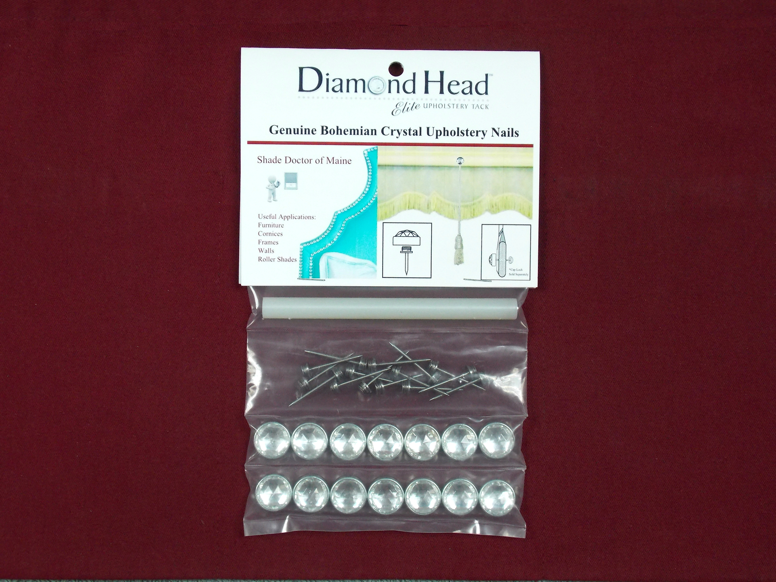 Clear White Diamond Head Genuine Bohemian Crystal Upholstery Nail Tacks -14 Pack