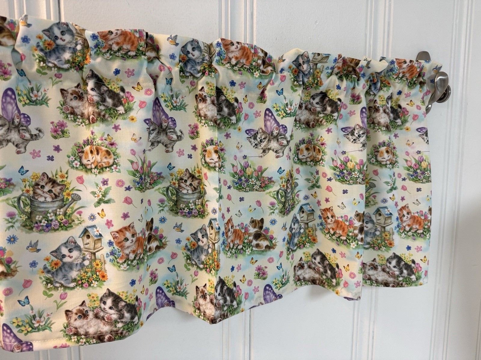 VALANCE CURTAIN Kittens & Butterflies Spring Cats 42×14 Kitchen Window Curtains