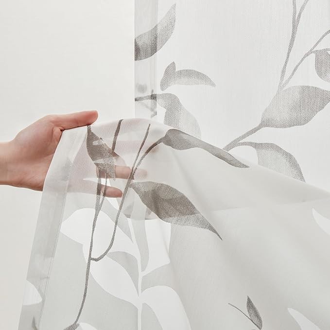 50×84in Semi Sheer One Panel Window Curtain Burnout Botanical Print Easy To Hang