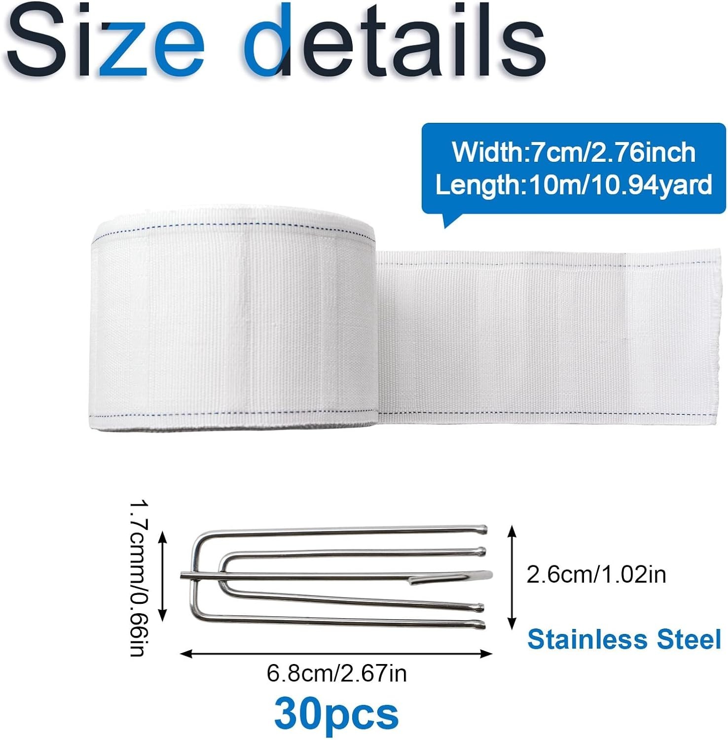 Curtain Tape Set with Hooks White Deep Pinch Pleat DIY Curtain Accessories