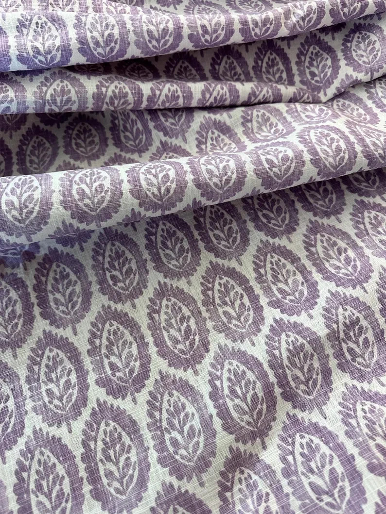 Curtains Made in USA, Orchid Lynn Floral Purple, Medium Weight Cotton Slub