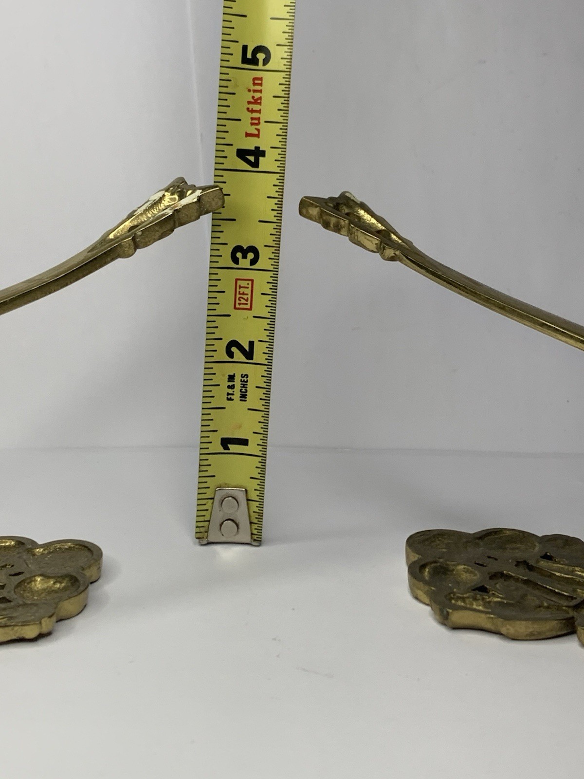 2 VTG Germany Cast Brass Floral Curtain Drapery Tiebacks Pole Holders Wall Hooks