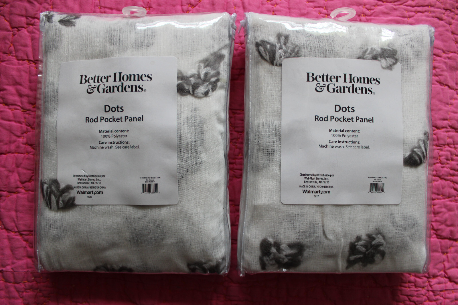 BETTER HOMES & GARDENS Off White Charcoal DOTS 2 Rod Pocket Curtain Panels 84X50