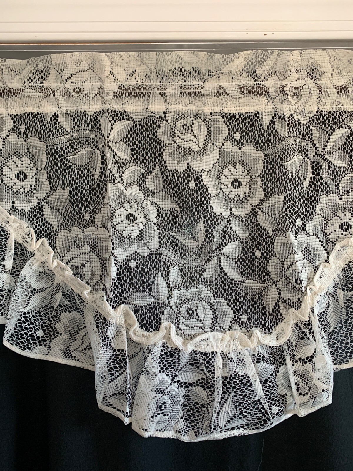 Eggshell Lace Valance Floral Pattern 40″ Wx21″ L Tracy Top Style Vintage