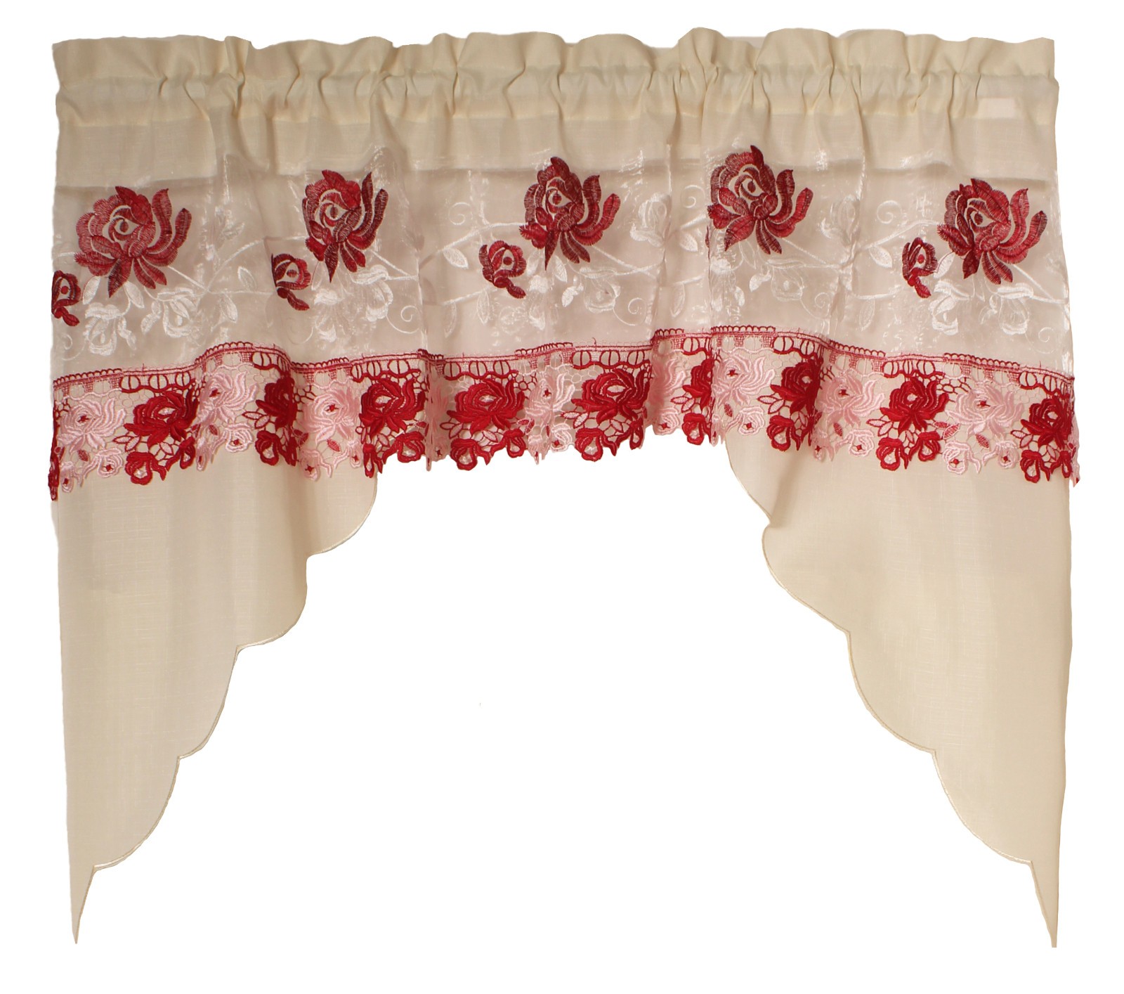 Alison Embroidery Design Kitchen Home Curtain with Swag and Tier Set 36″ x 60″