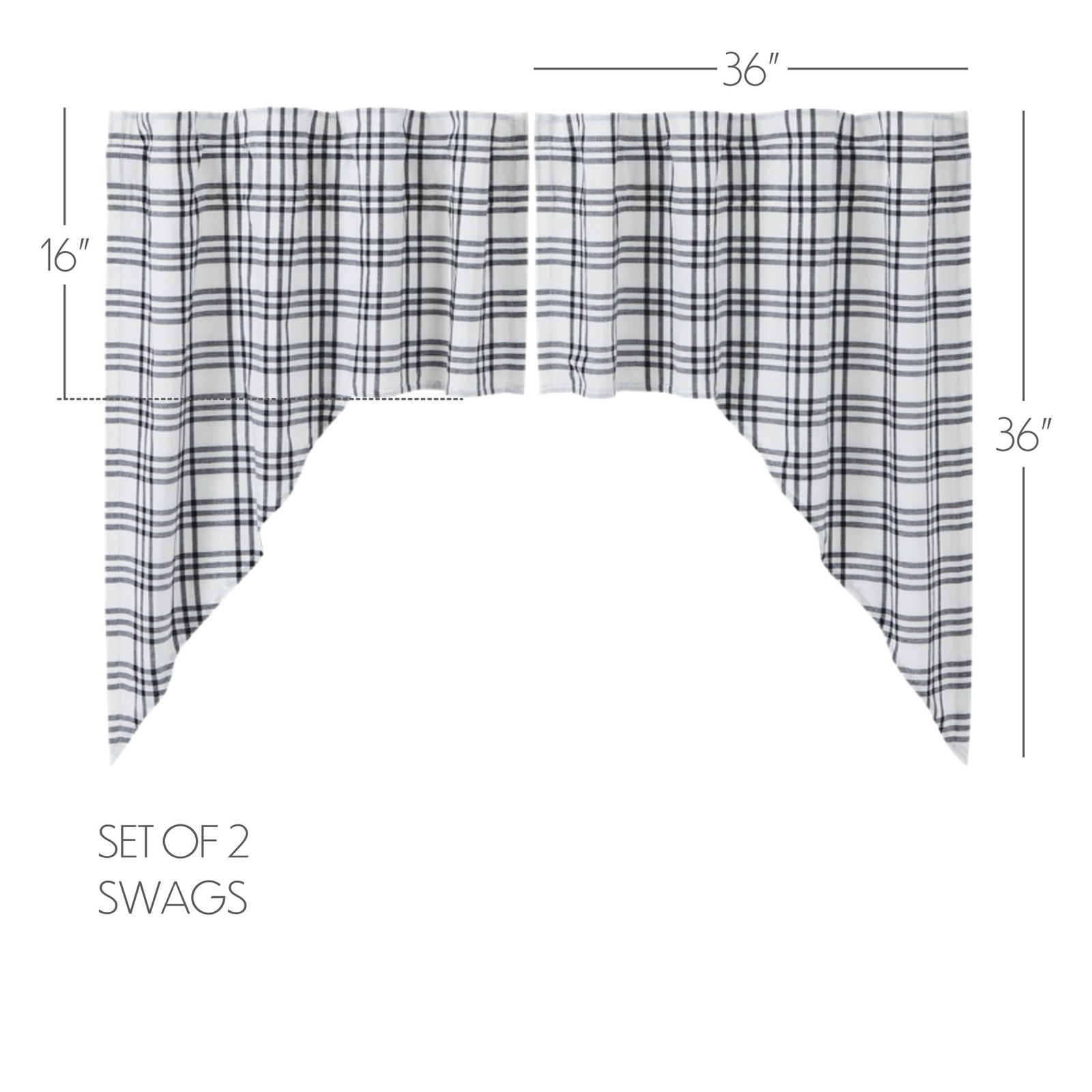 Sawyer Mill Black Black Plaid Set (2 Swag 36×16 ; 2 Tier 24×36) VHC Brands