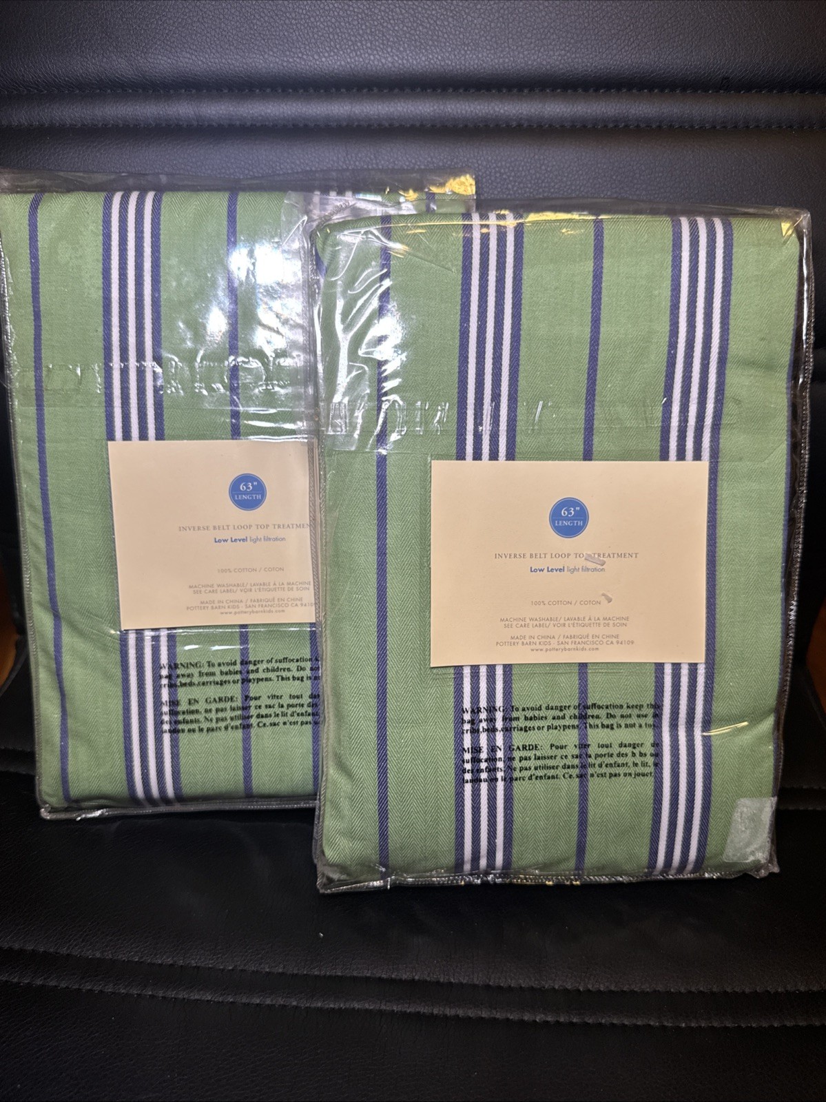 2 GREEN Pottery Barn Kids Classic Stripe Panel Inverse Belt Loop 63″ L / 44″W