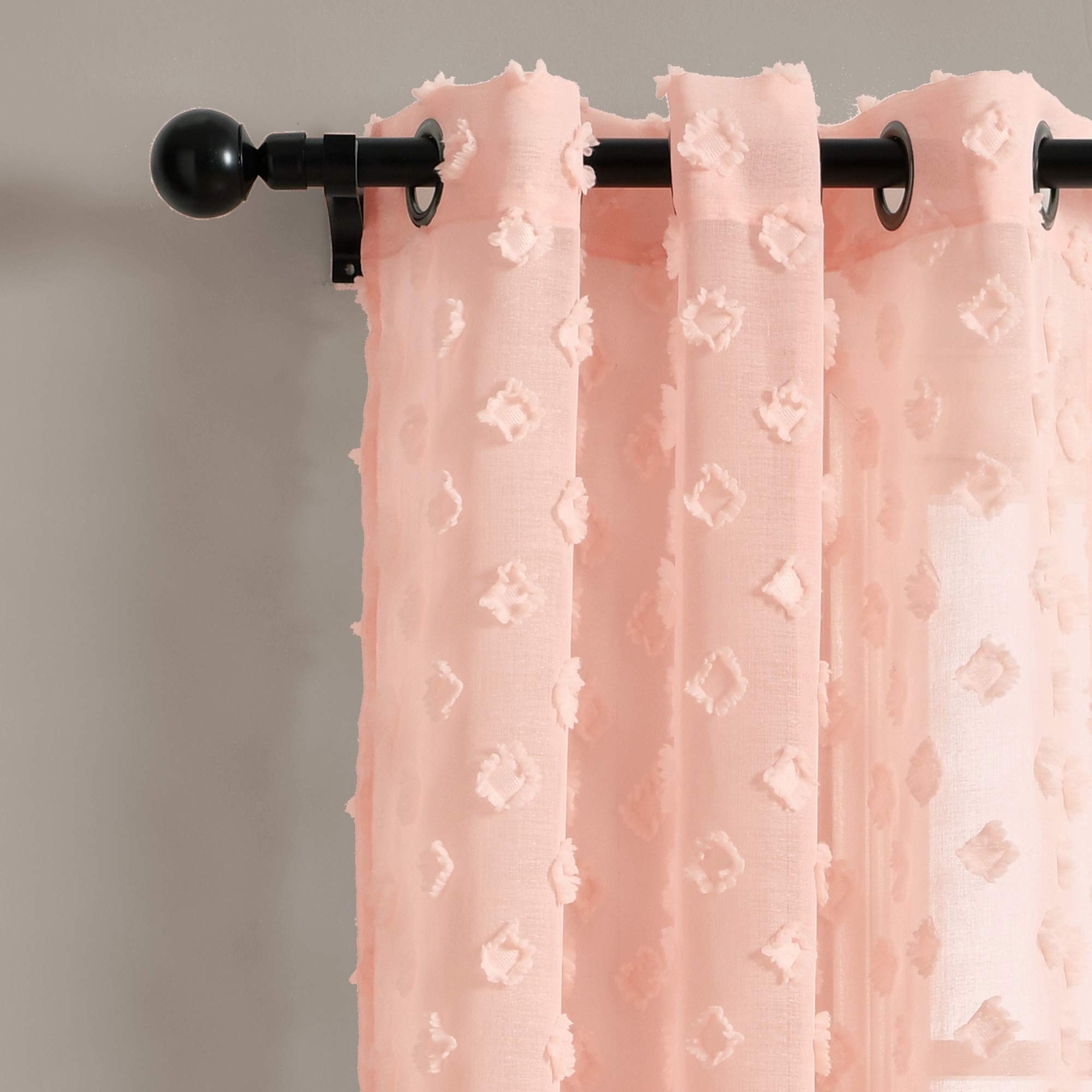 Blush Textured Dot Grommet Sheer Window Curtain Panel Pair 84″ X 3