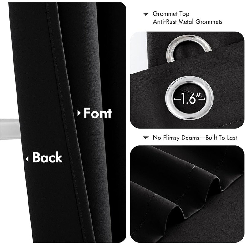 Blackout Curtains 2 Panels Light Blocking Energy Saving Grommet Drapes New