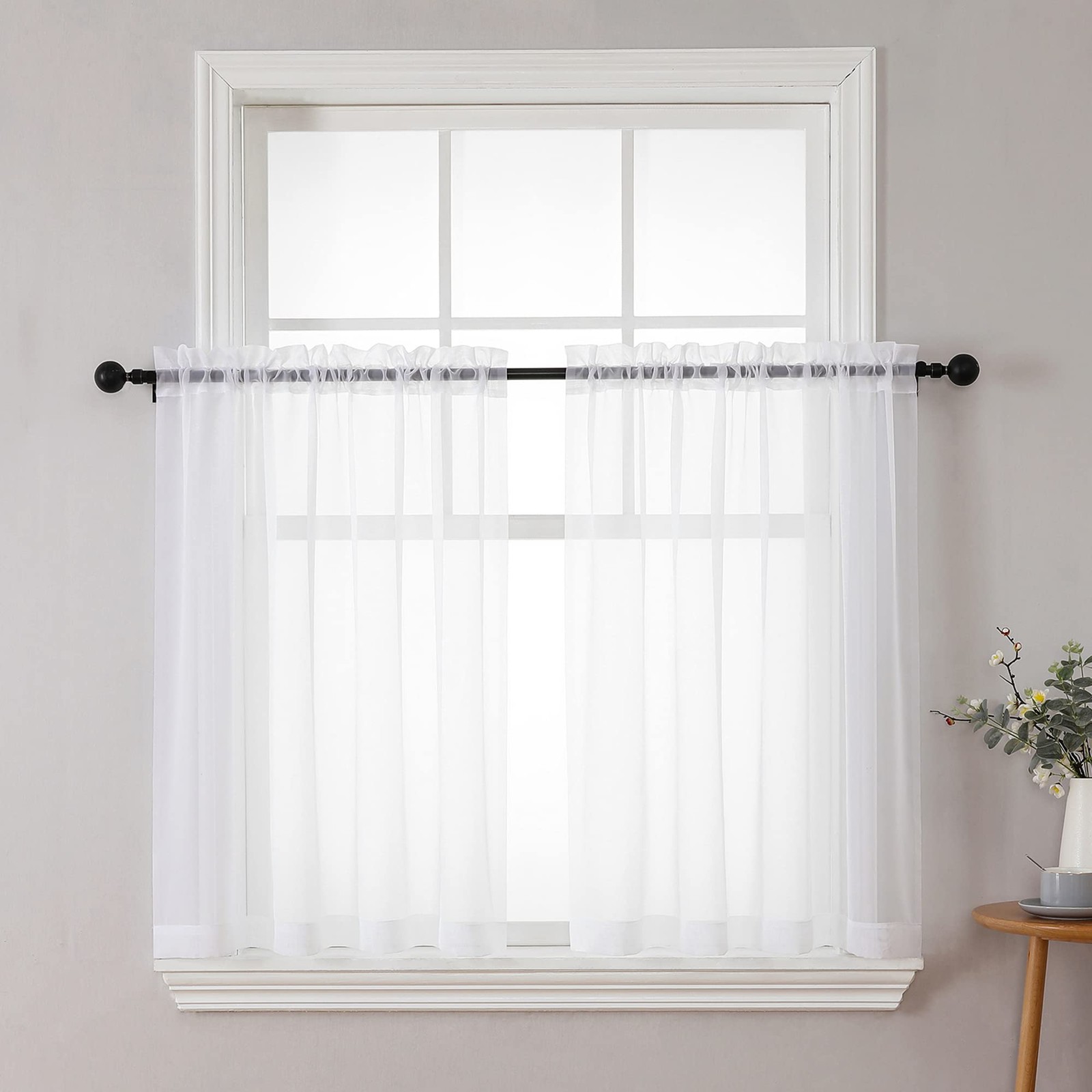 Chyhomenyc White Sheer Curtains 36 inch Length 42″W x 36″L (Pack of 2),