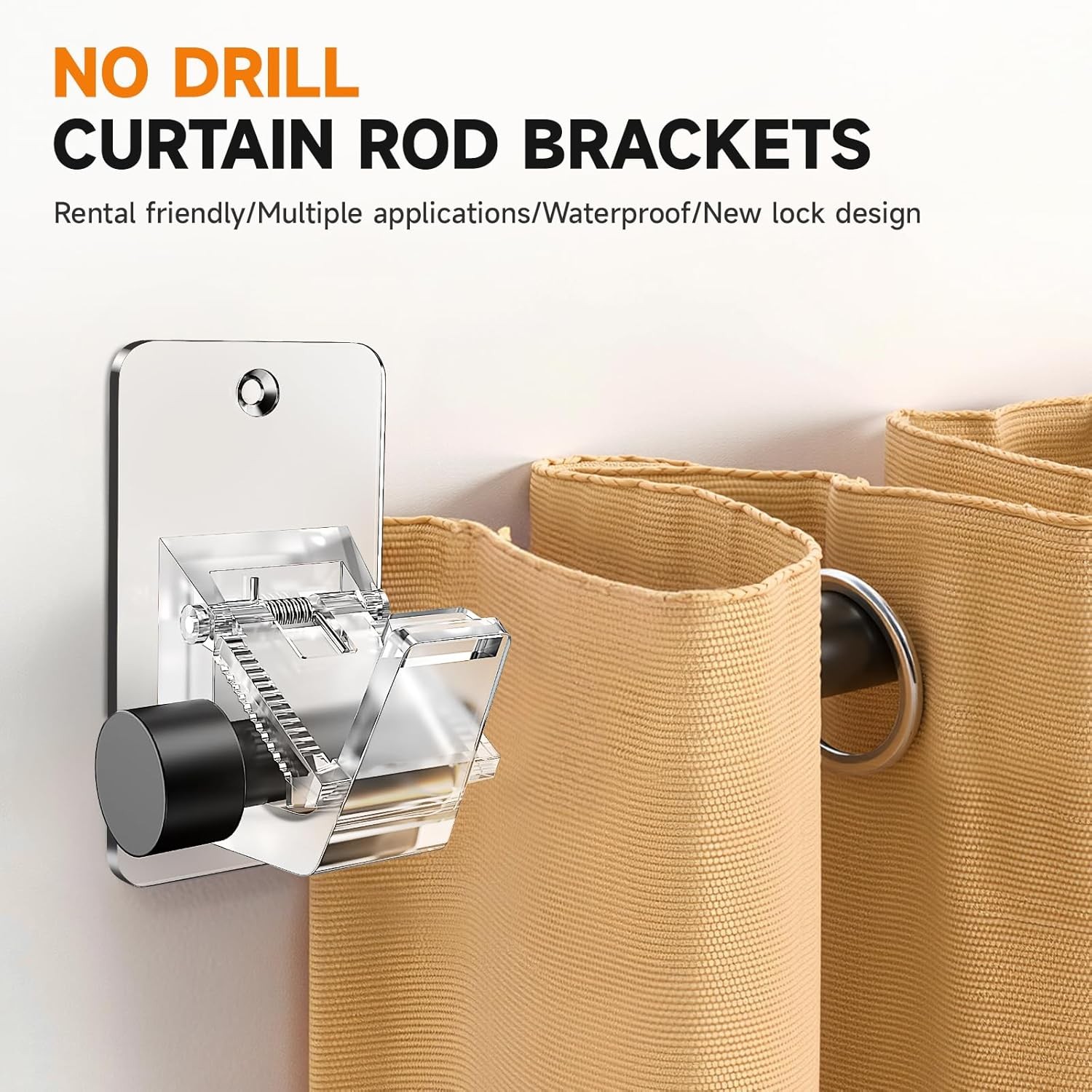 Universal Curtain Rod Holders No Drill Brackets Self 3M Adhesive Up to 30 LB