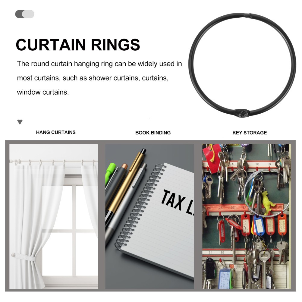 12Pcs Reusable Black Iron Circular Curtain Rings for Shower and Window Curtains