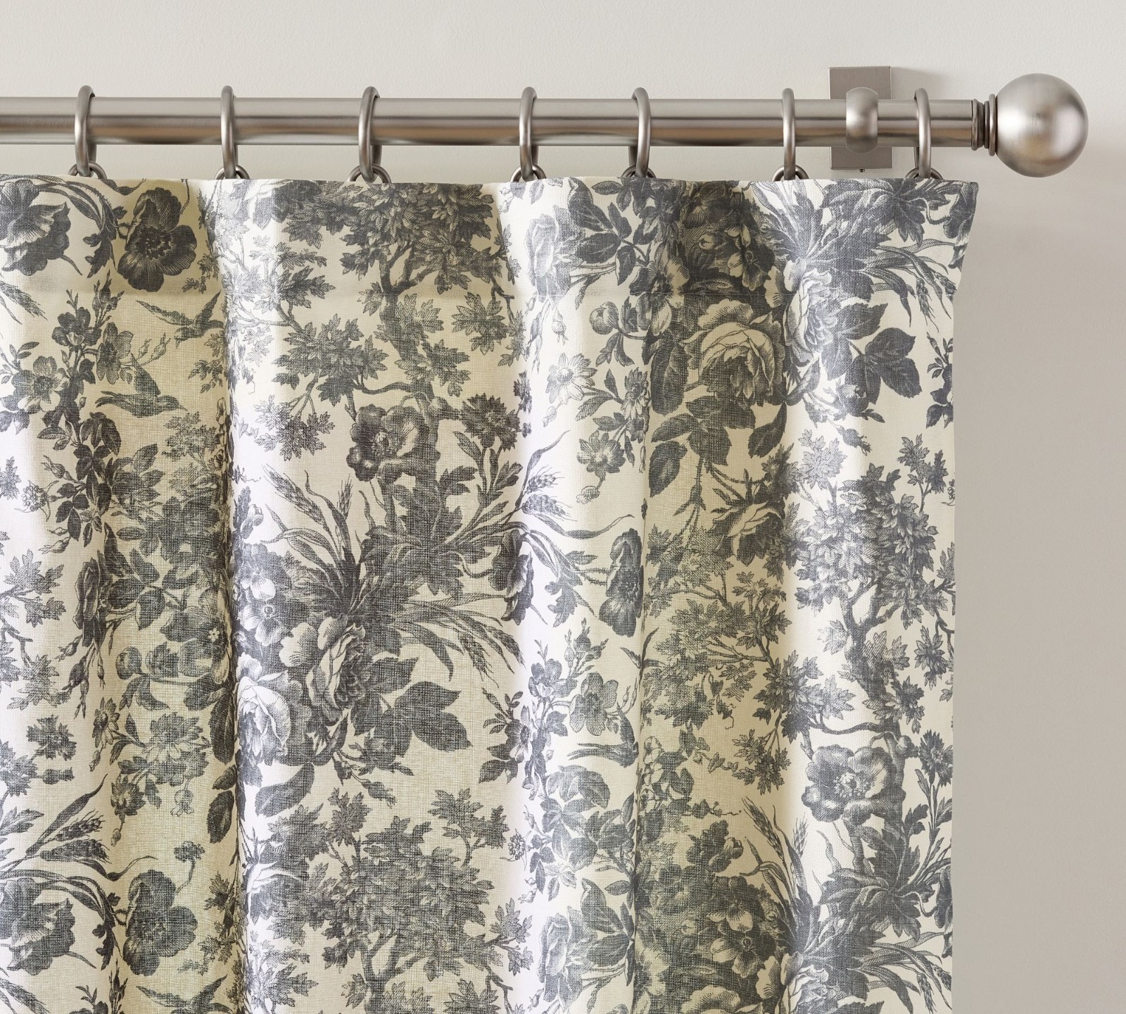 Pottery Barn Sorrel Toile curtain panel, 50 x 84, Charcoal gray