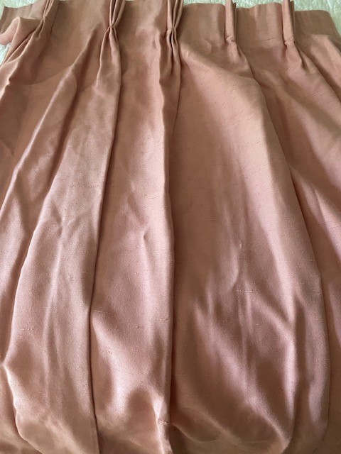 2 Vintage PINK Linen Lined Drapes Pinch Pleat 22w x62L PAIR