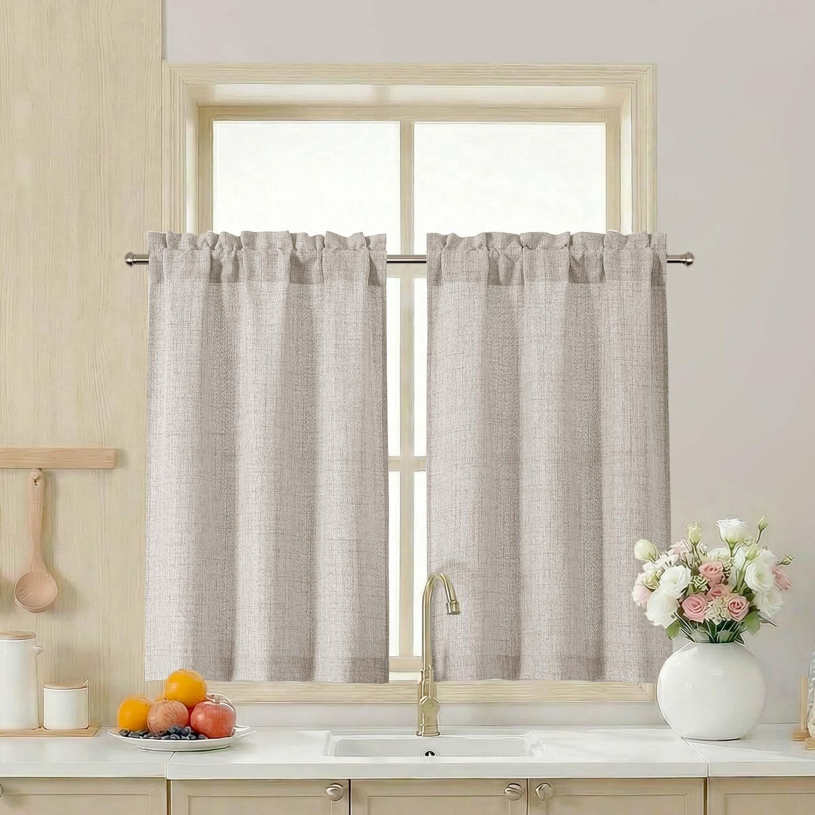 LIVEKID 2 Panels Kitchen Curtains 36 Inch 30″W x 36″L (Pack of 2), Linen
