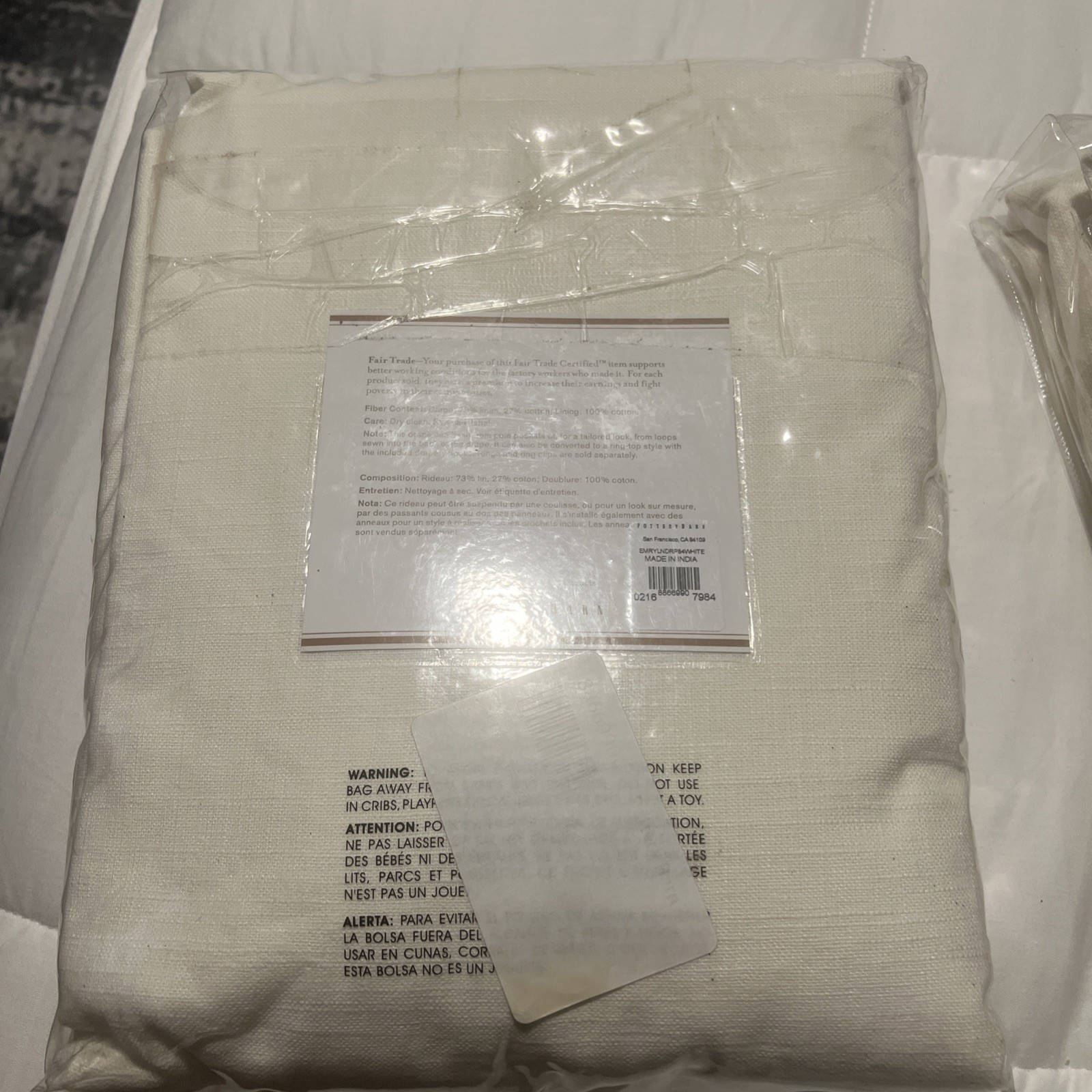 Pottery Barn Emery Linen/Cotton Curtain Drape 50”x84” Ivory Lined